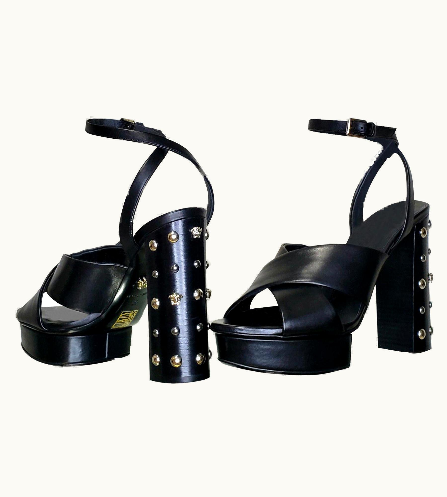 Versace Versace Black Leather Sandals Shoes With Gold Medusa Studs 36.5