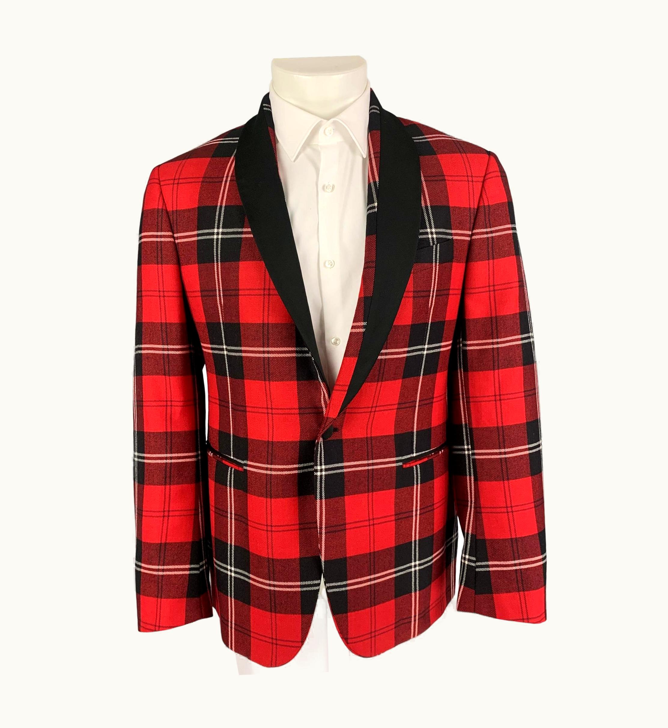 Versace Versace Red Black Plaid Wool Tailor Made Executive Sport Coat
