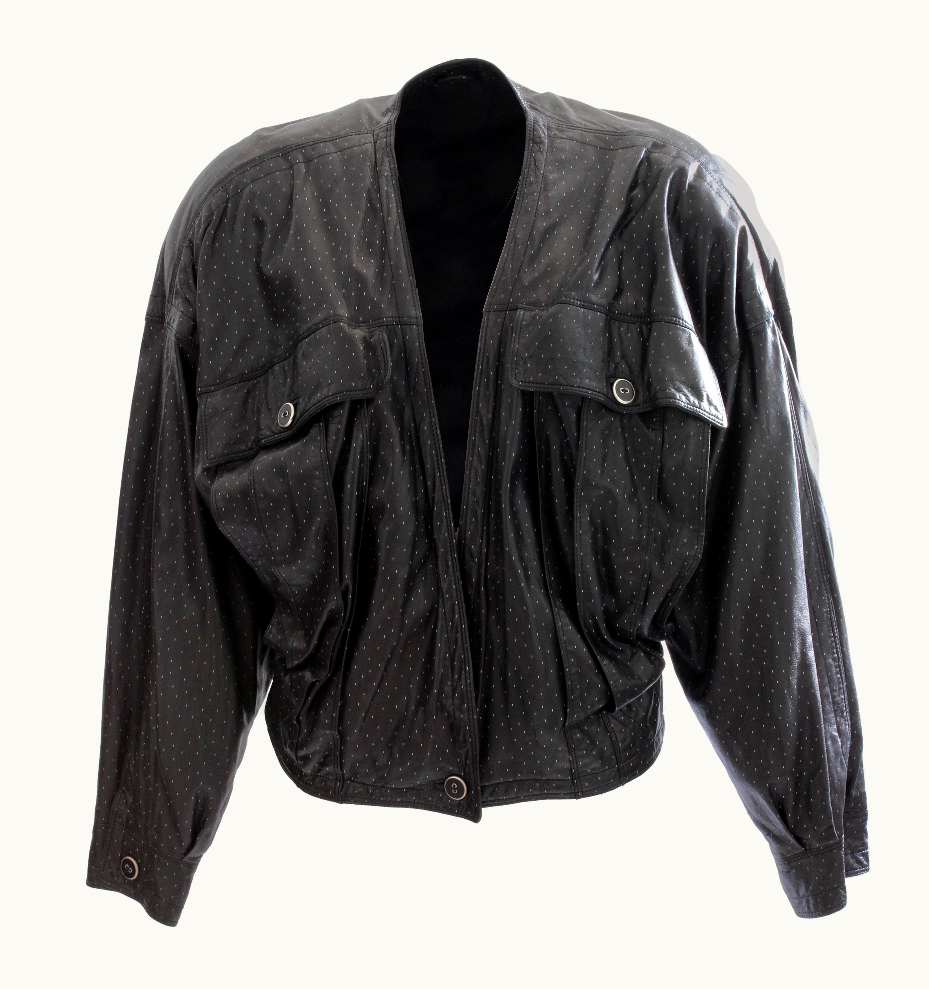 Gianni Versace Couture Gianni Versace Leather Bomber Jacket Black Dotted Lambskin Early 90s