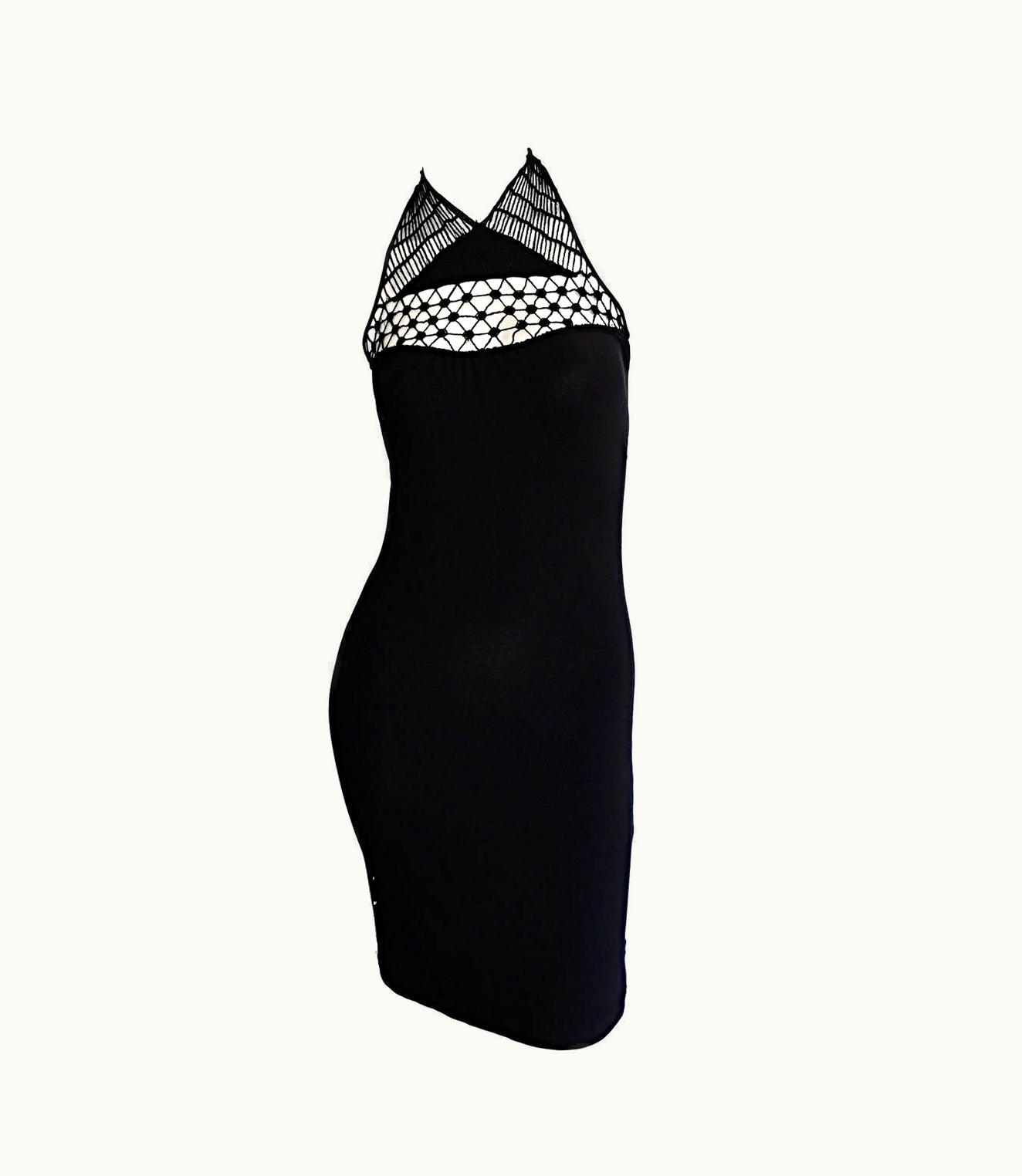 Gianni Versace Couture 1990s Vintage Gianni Versace Bodycon Black Cut - Out Crochet Bondage Dress