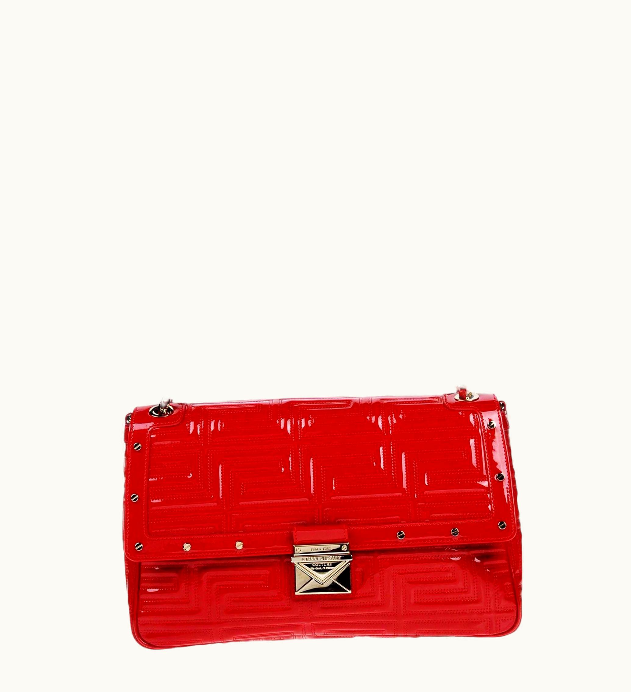 Gianni Versace Couture Gianni Versace Couture Red Patent Leather Gold Chain Medium Shoulder Bag