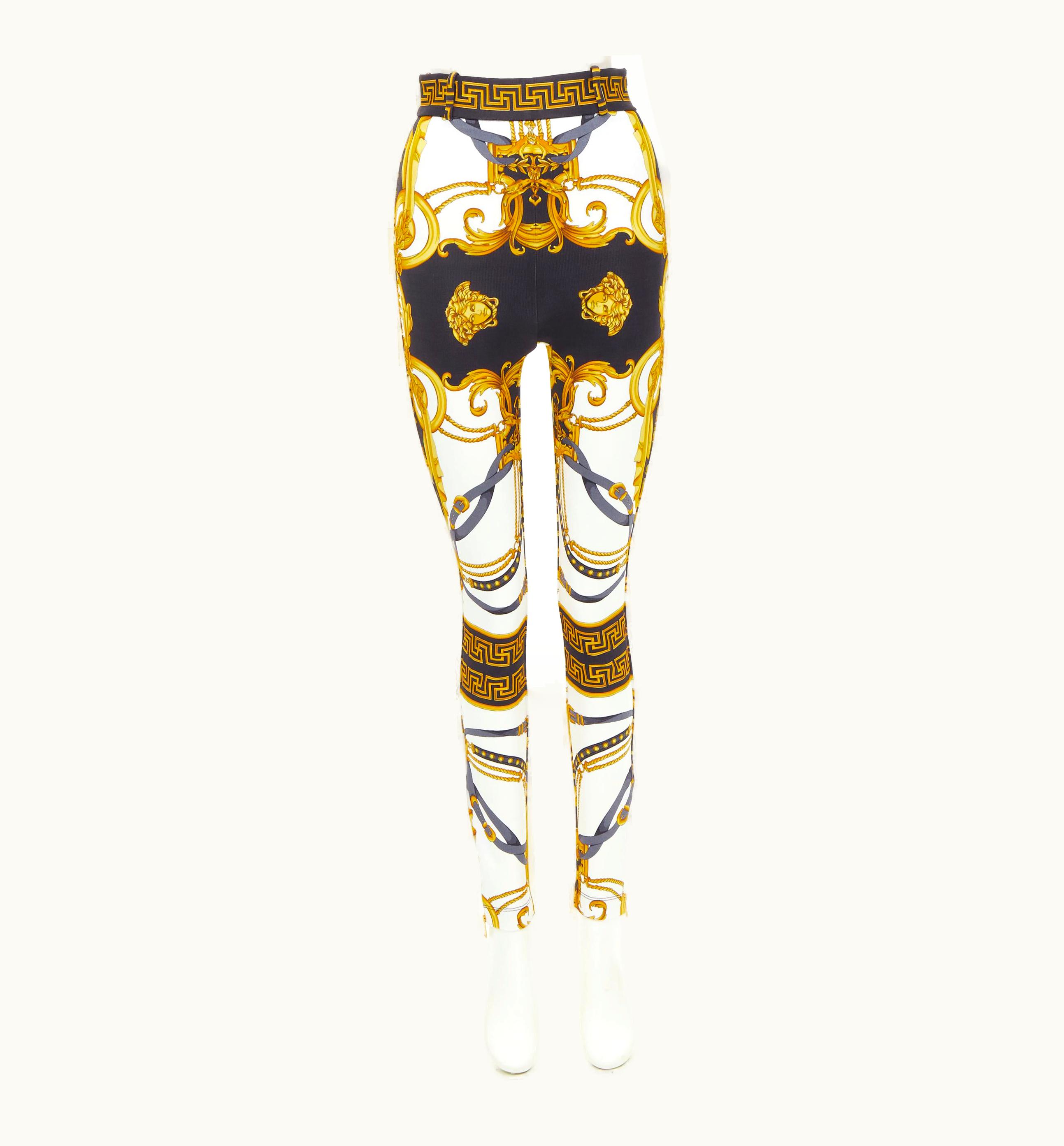 Versace Versace Rodeo Barocco Black Gold Baroque Harness Legging Pants UZ0577102