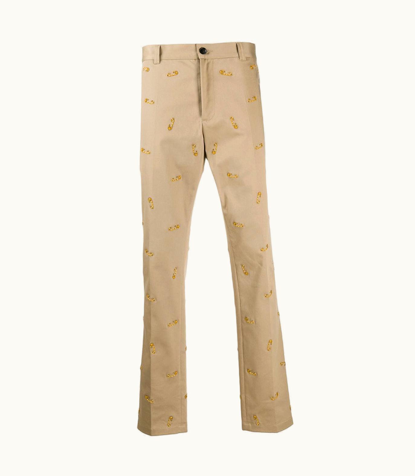 Versace Versace Mens Safety Pin Embroidered Khaki Beige Pants S/S Trousers Size