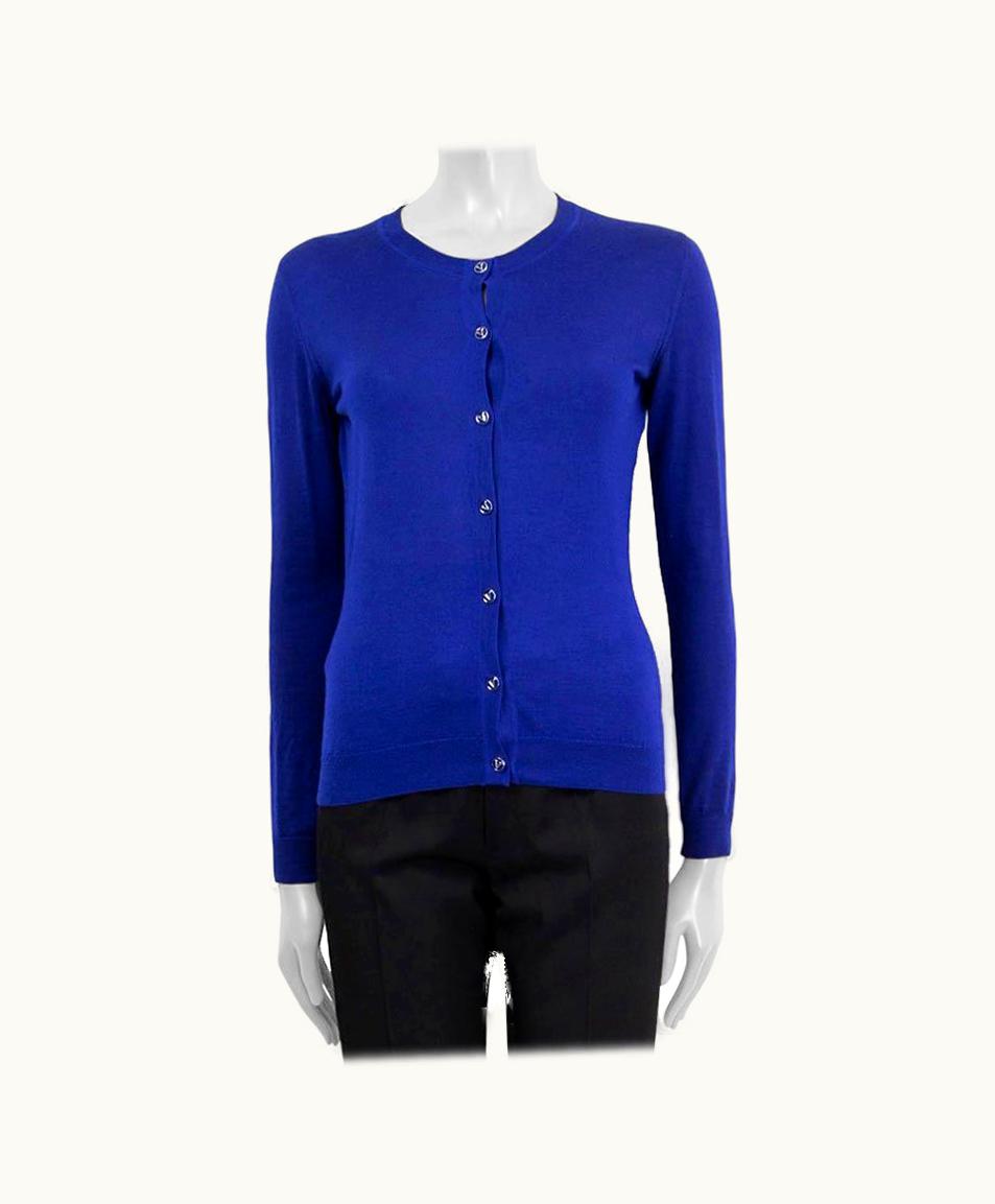 Versace Versace Royal Blue Cashmere Silk Button Front Cardigan Sweater
