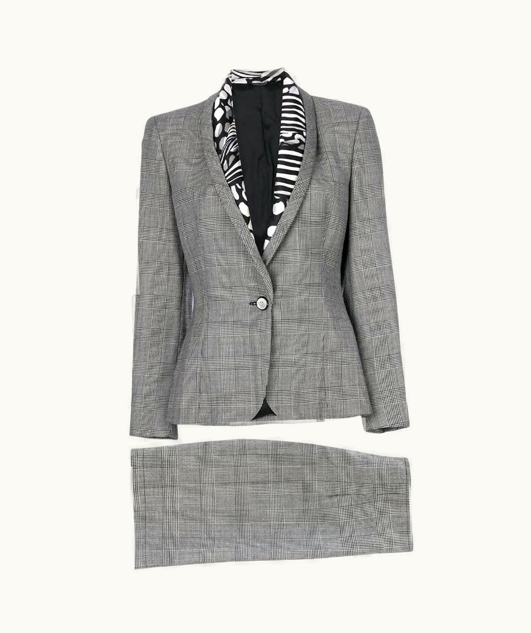 Versace 1980s Versace Vintage Black And White Prince Of Wales Suit With Skirt