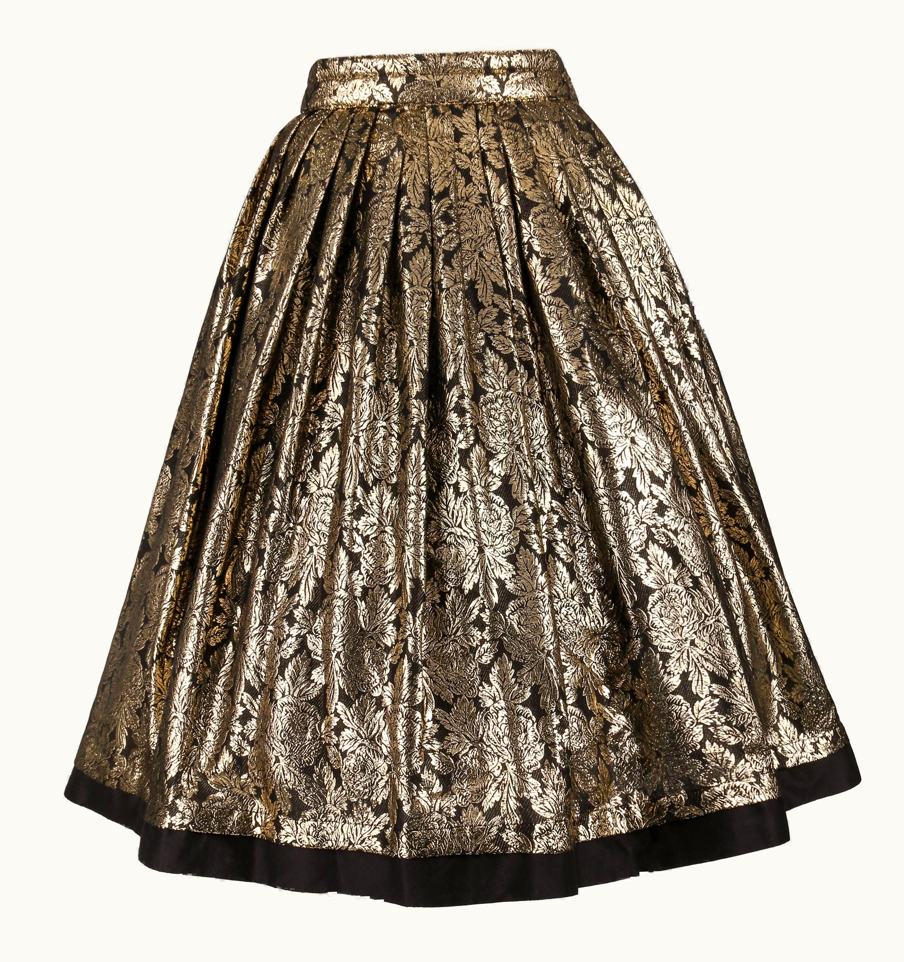 Gianni Versace Couture Gianni Versace AW 1983 Gold Black Floral Silk Lame Skirt Nos Nwt