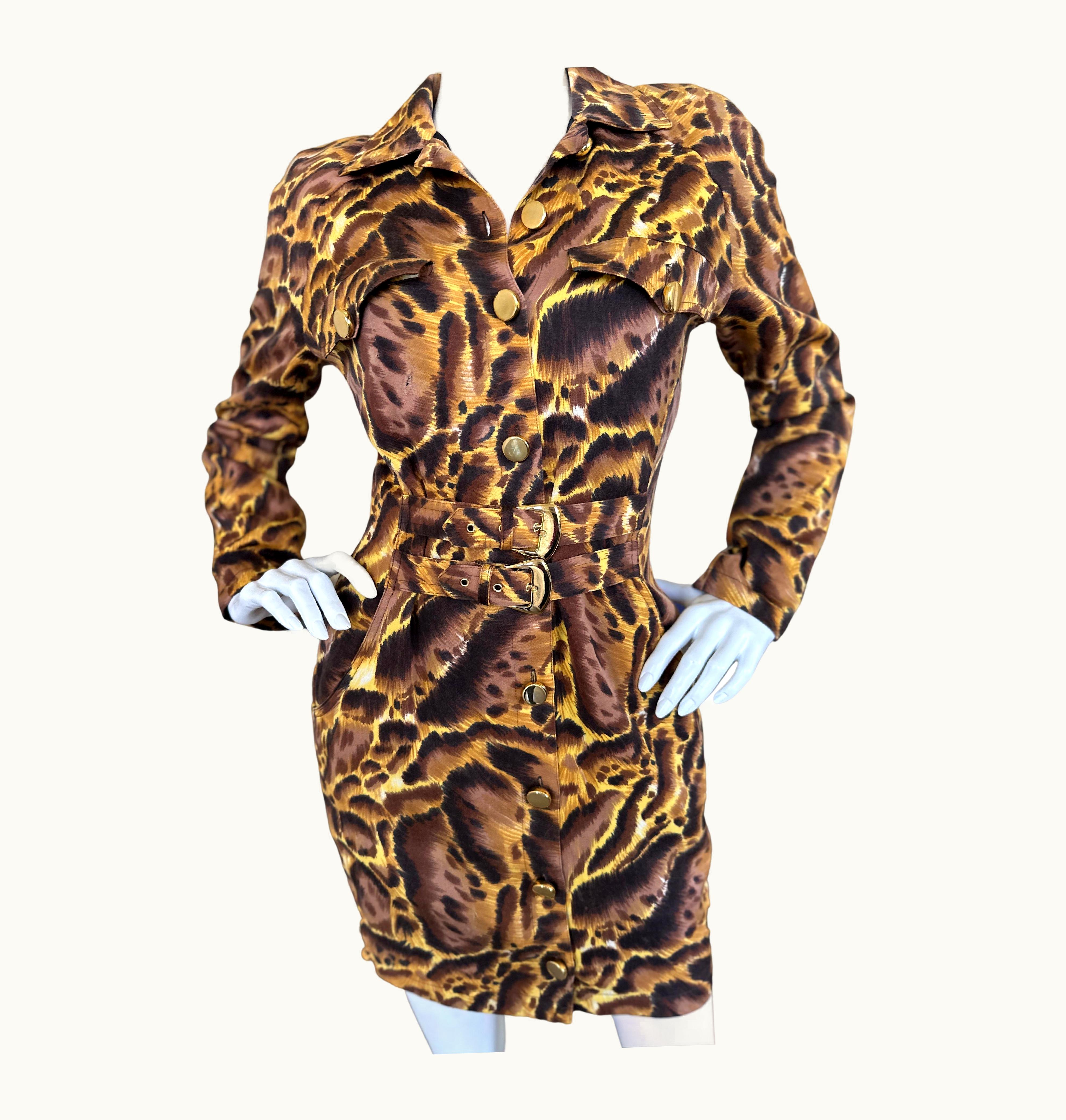 Gianni Versace Couture Gianni Versace For Versus Vintage Animal Print Cotton Dress With Gold Buckles