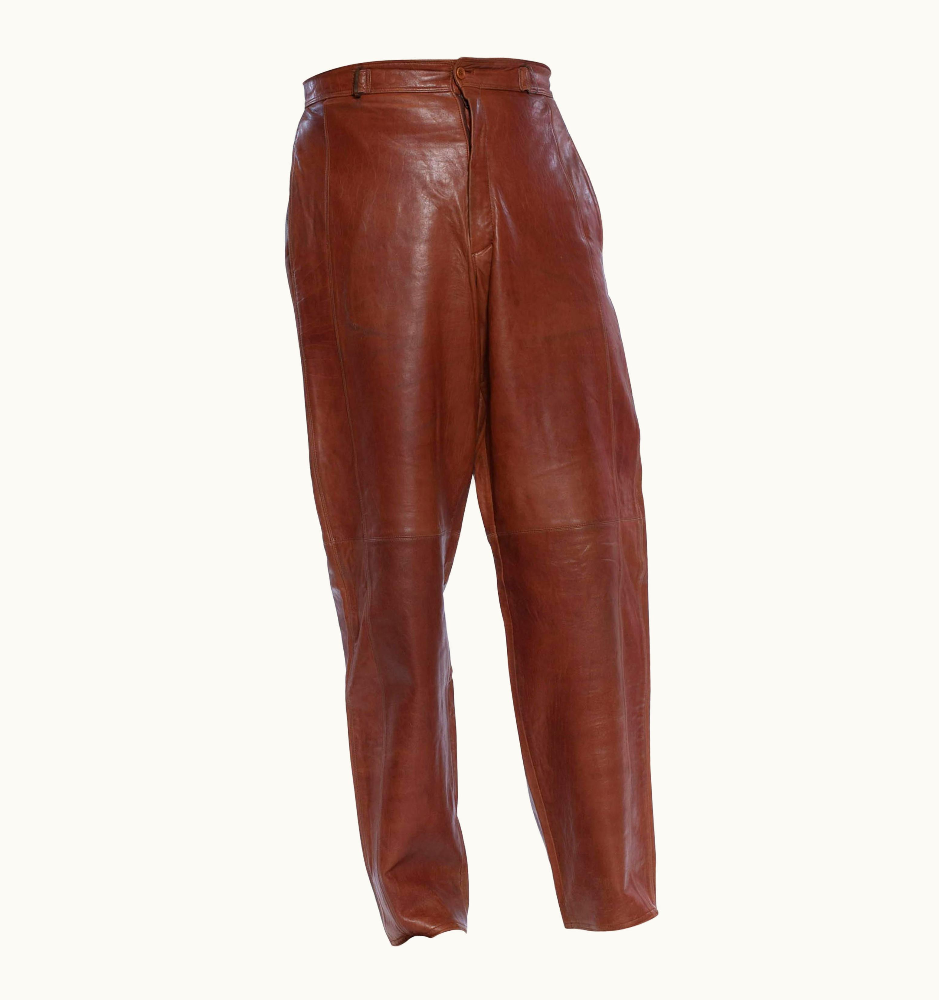 Gianni Versace Couture 1980' Gianni Versace Brown Leather Men' High Waist Pants