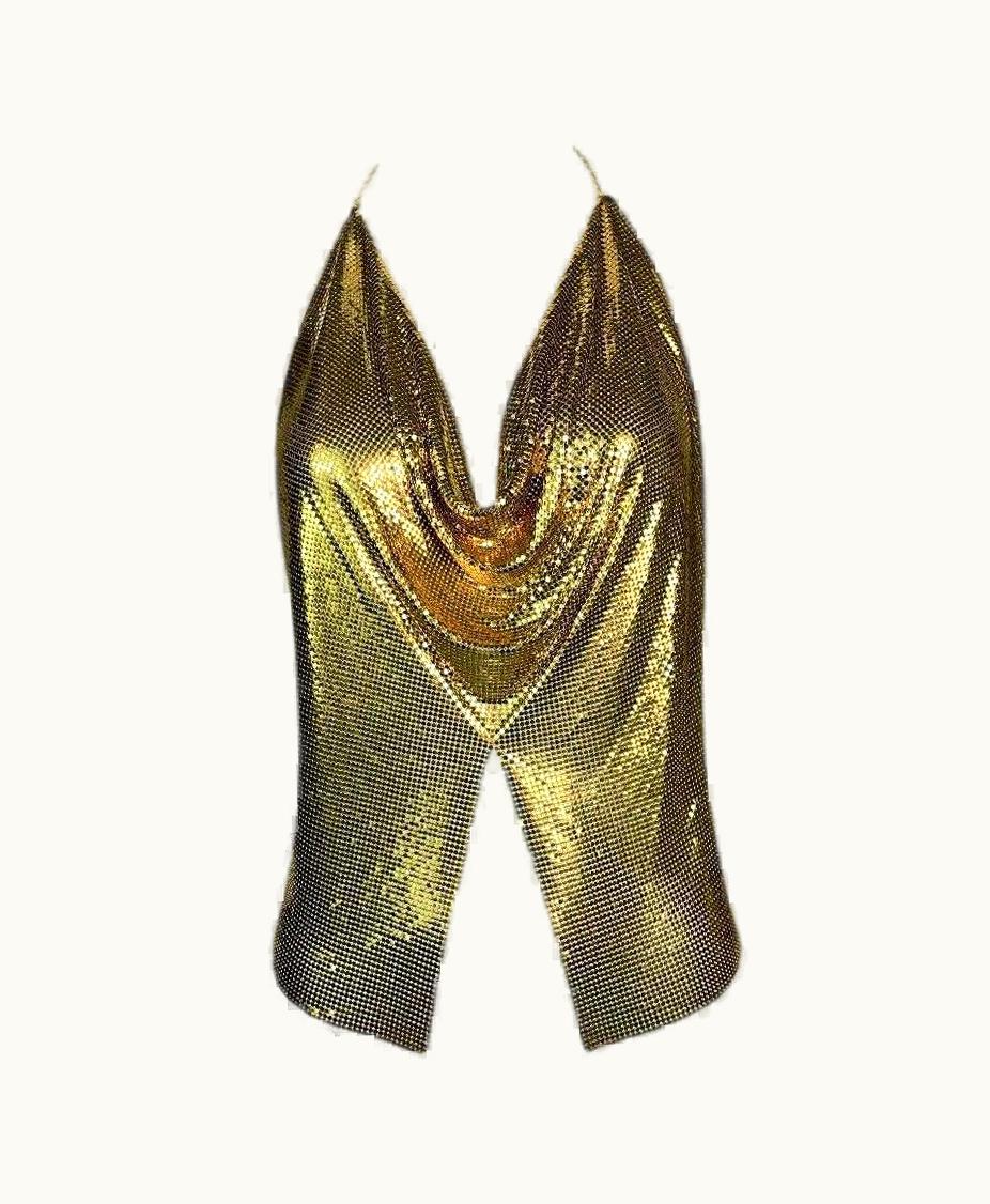 Gianni Versace Couture Vintage 1980' Gianni Versace Gold Metal Chainmail Backless Top