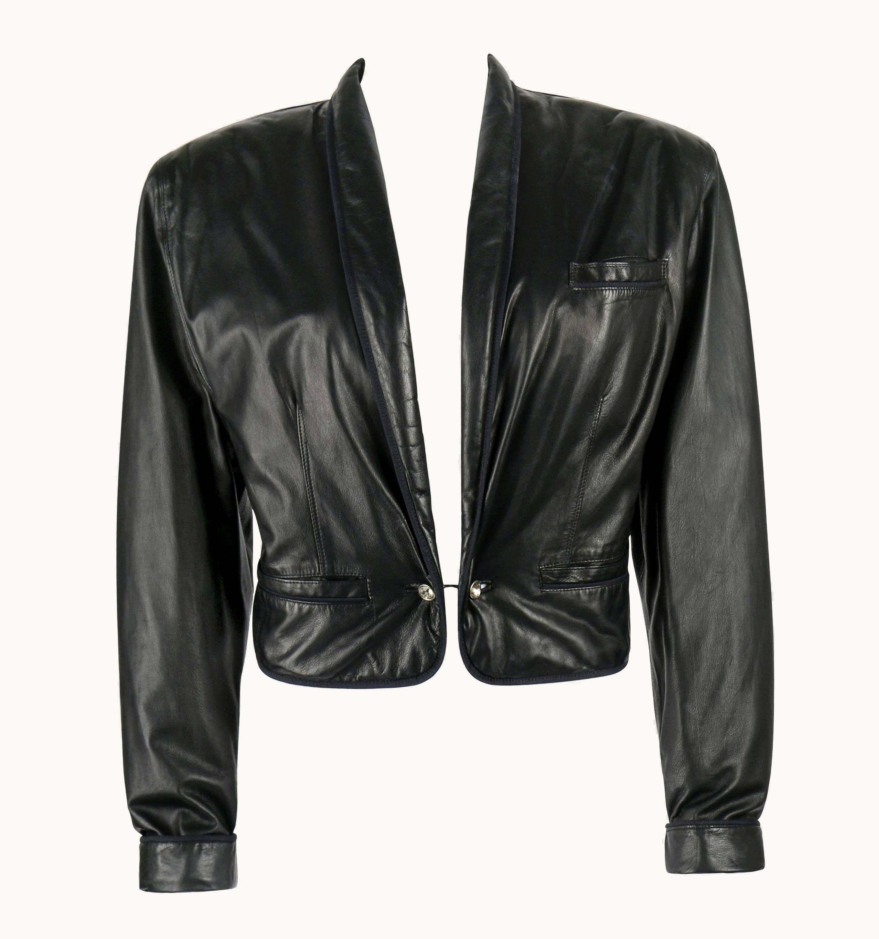 Gianni Versace Couture Gianni Versace C.1980' Black Leather Cropped Blazer Jacket