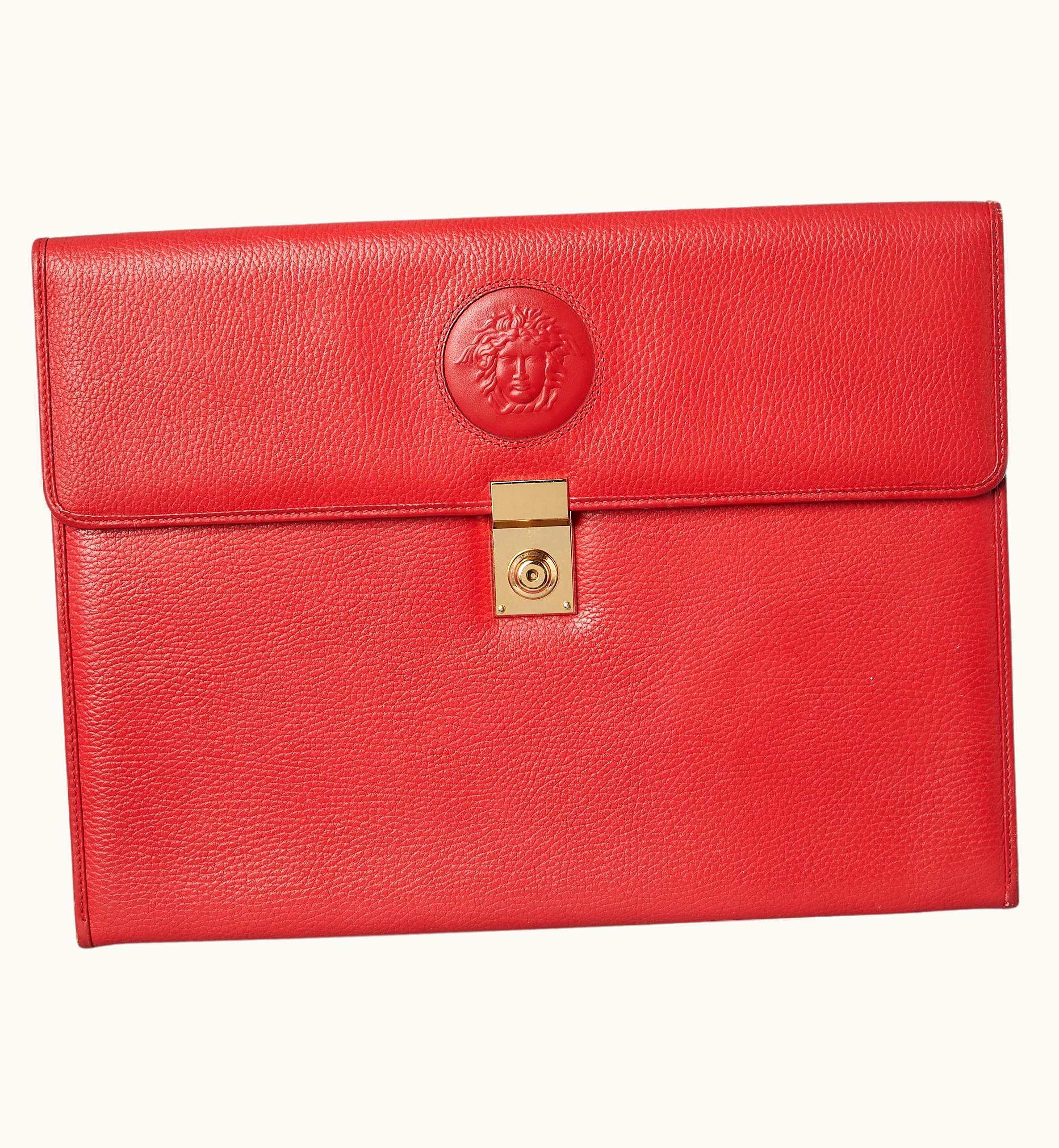 Versace Red Leather Breifcase With Medusa Embosset Giani Versace Circa 1980'