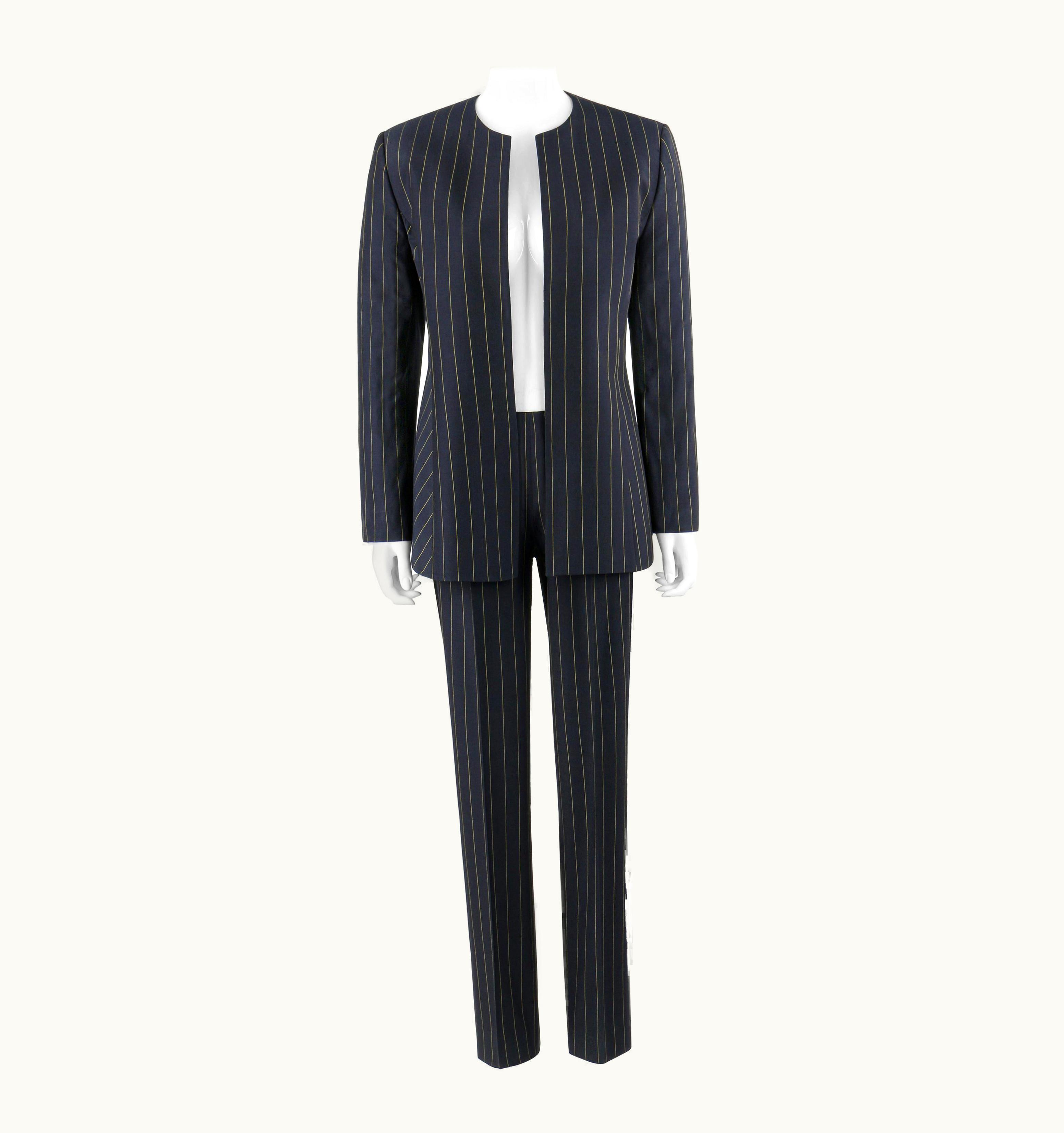 Gianni Versace Couture Gianni Versace Couture C.1980' Navy Pinstripe Jacket Trouser Pant Suit Set