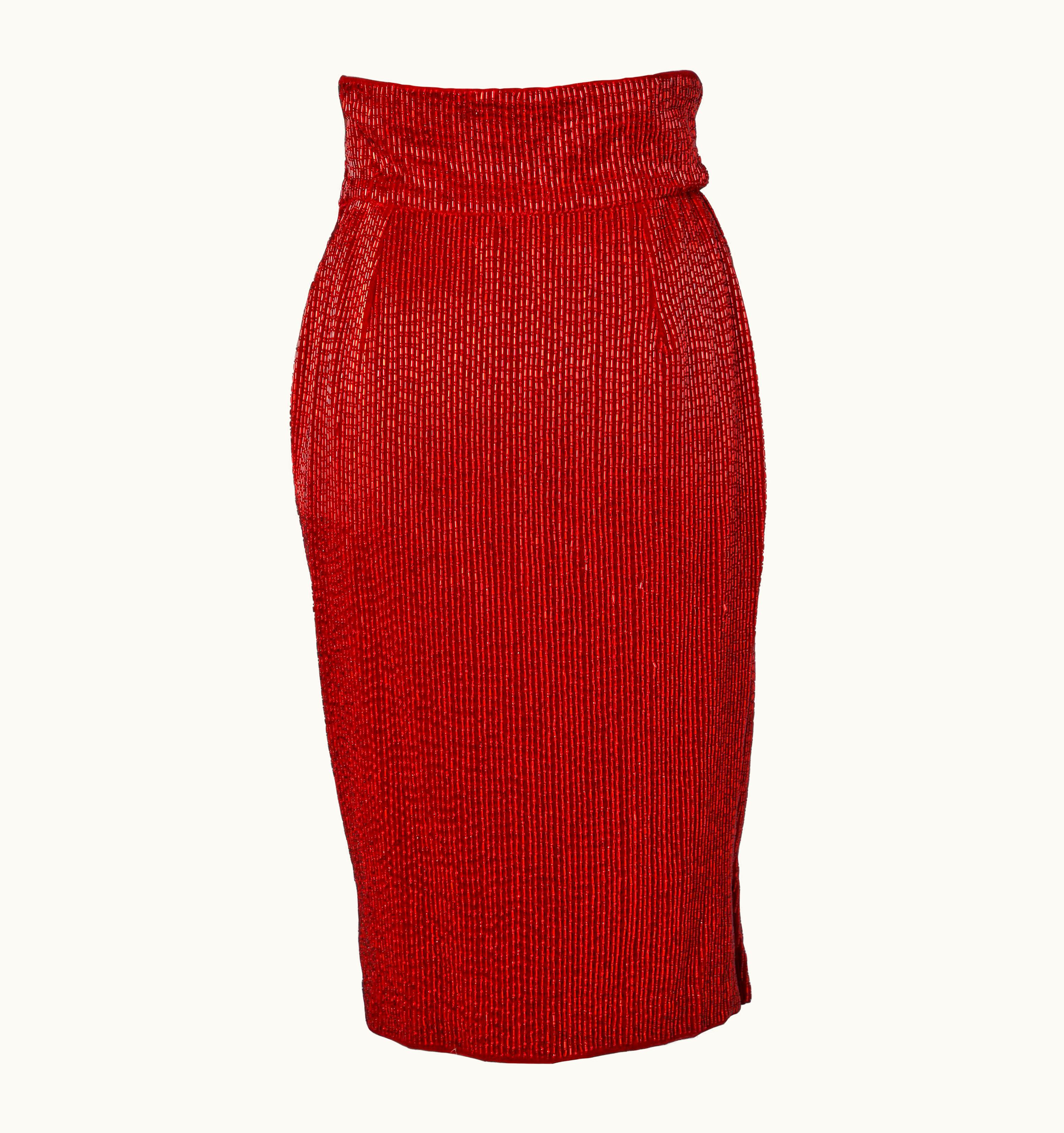 Gianni Versace Couture Red Beaded Evening Skirt Gianni Versace Sera