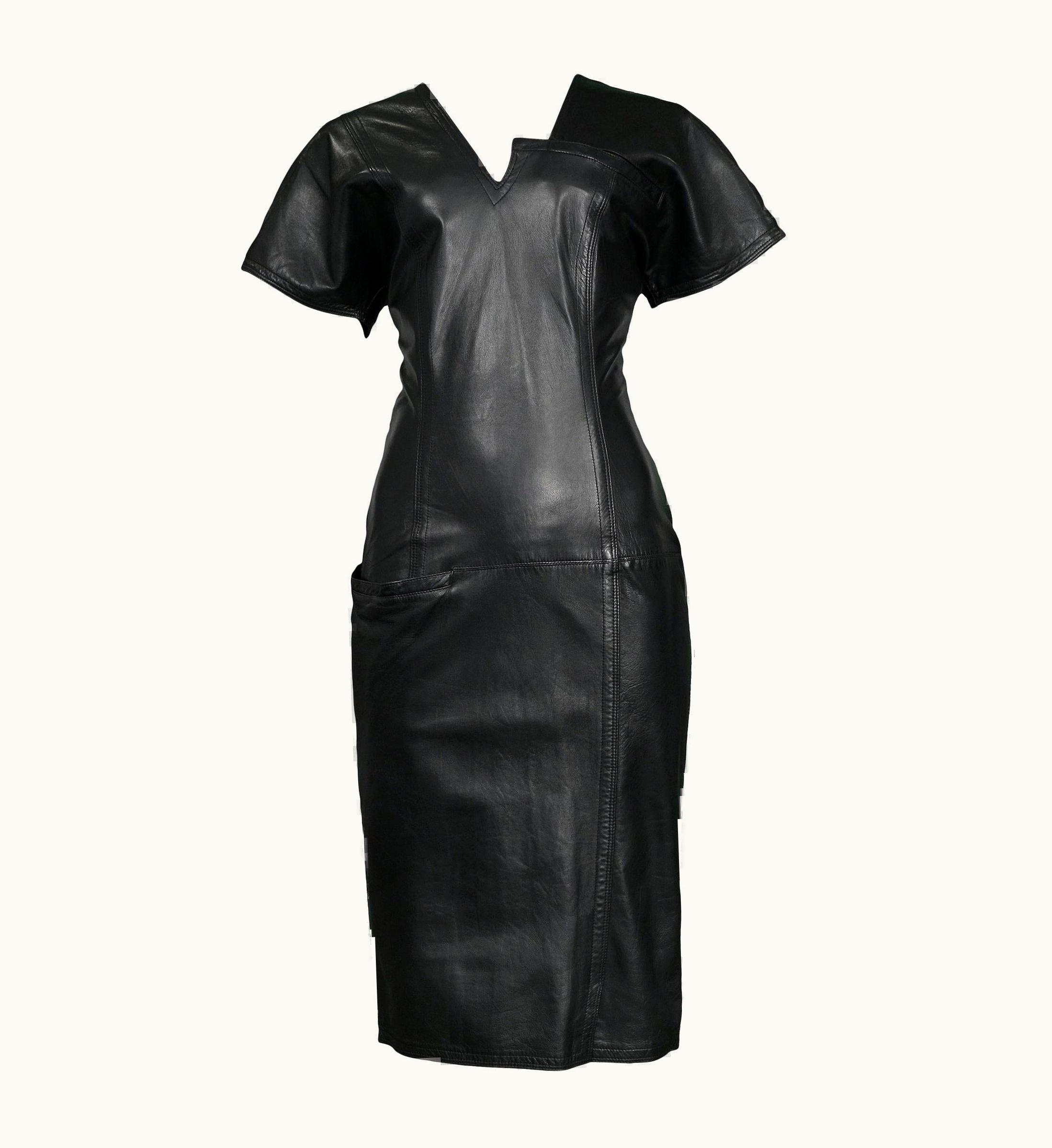 Gianni Versace Couture Vintage Gianni Versace Black Leather Architectural Dress