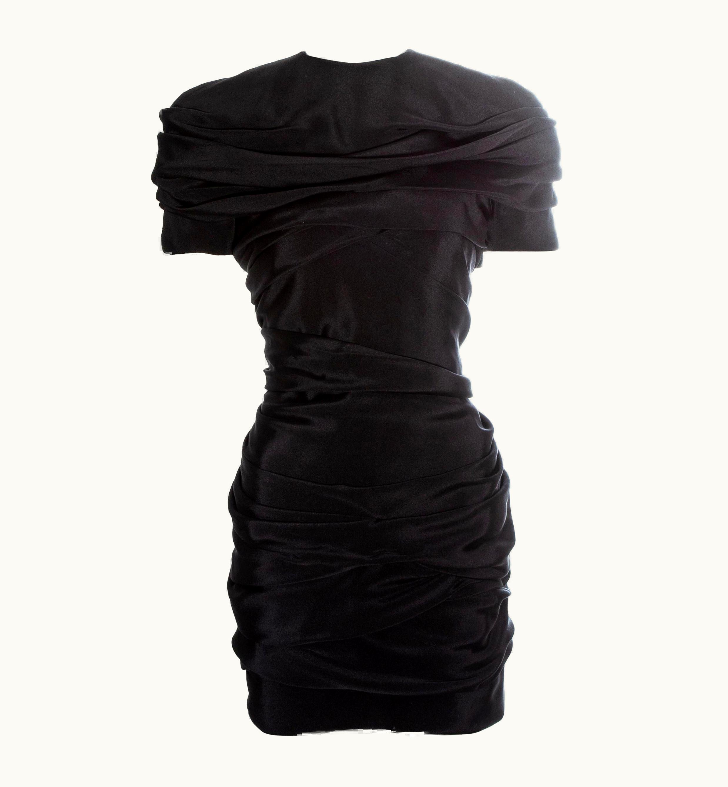 Gianni Versace Couture Gianni Versace Black Silk Ruched Mini Dress, S/S 1987