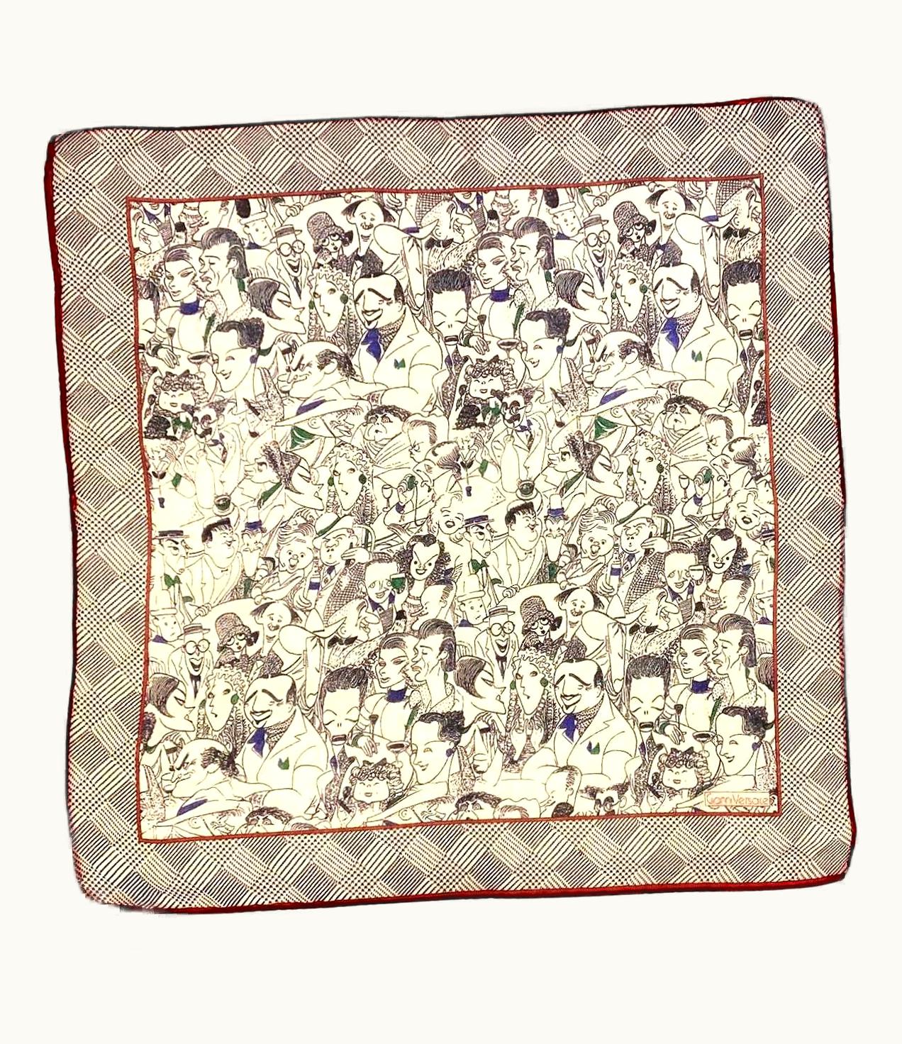 Gianni Versace Couture 1980s Gianni Versace Novelty Celebrity Caricature Chiffon Silk Scarf