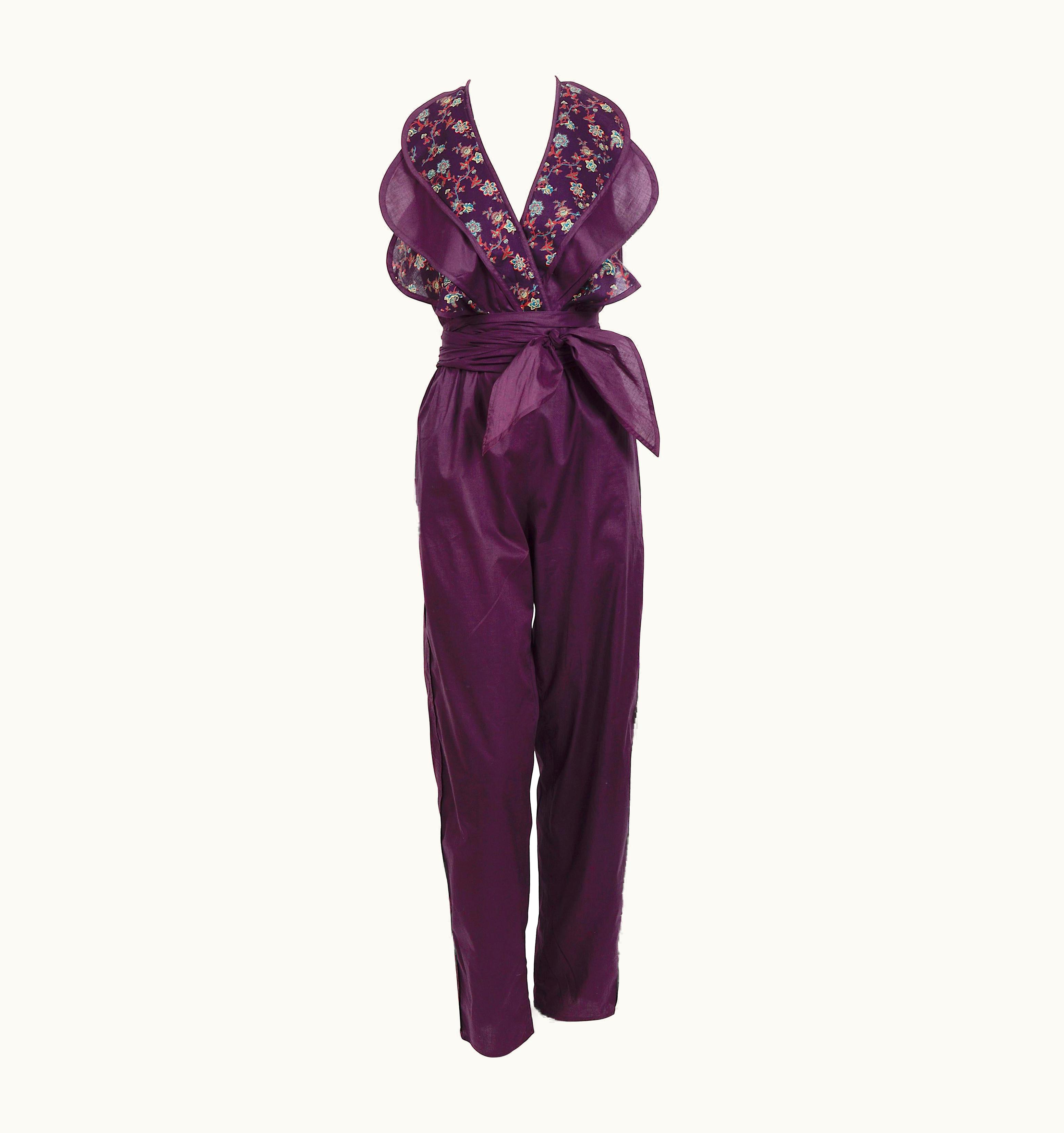 Gianni Versace Couture Gianni Versace Vintage Spring Summer 1982 Eggplant Cotton Halter Jumpsuit