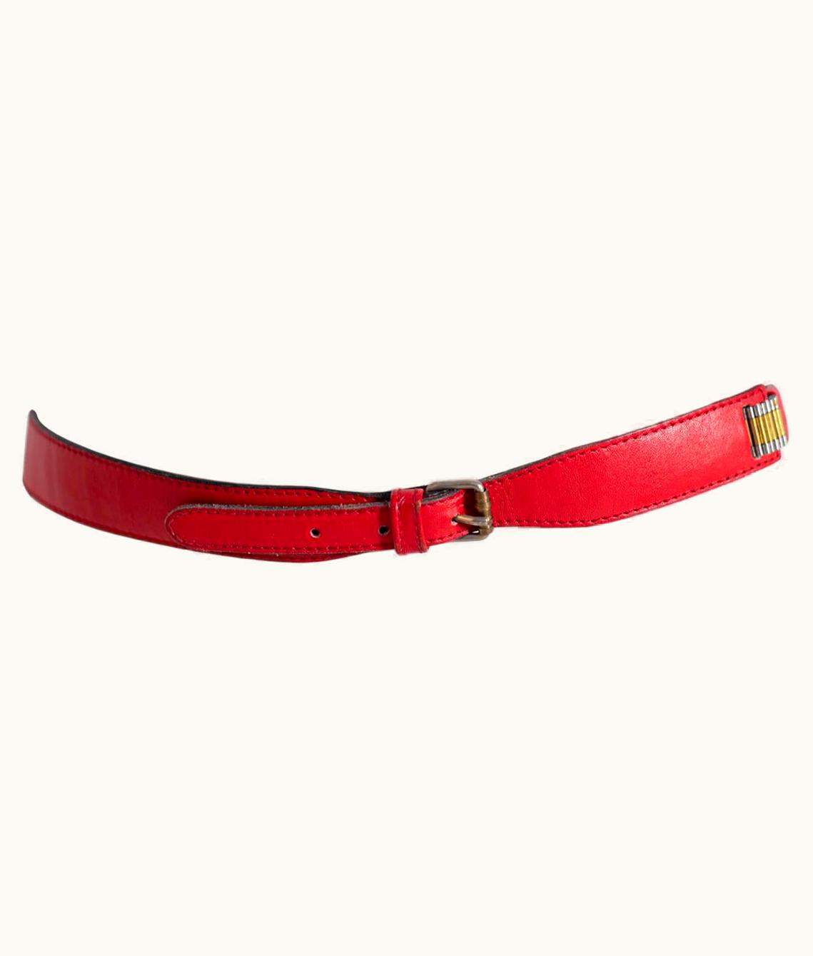 Gianni Versace Couture Gianni Versace Red Leather Women' Belt With Metal Details