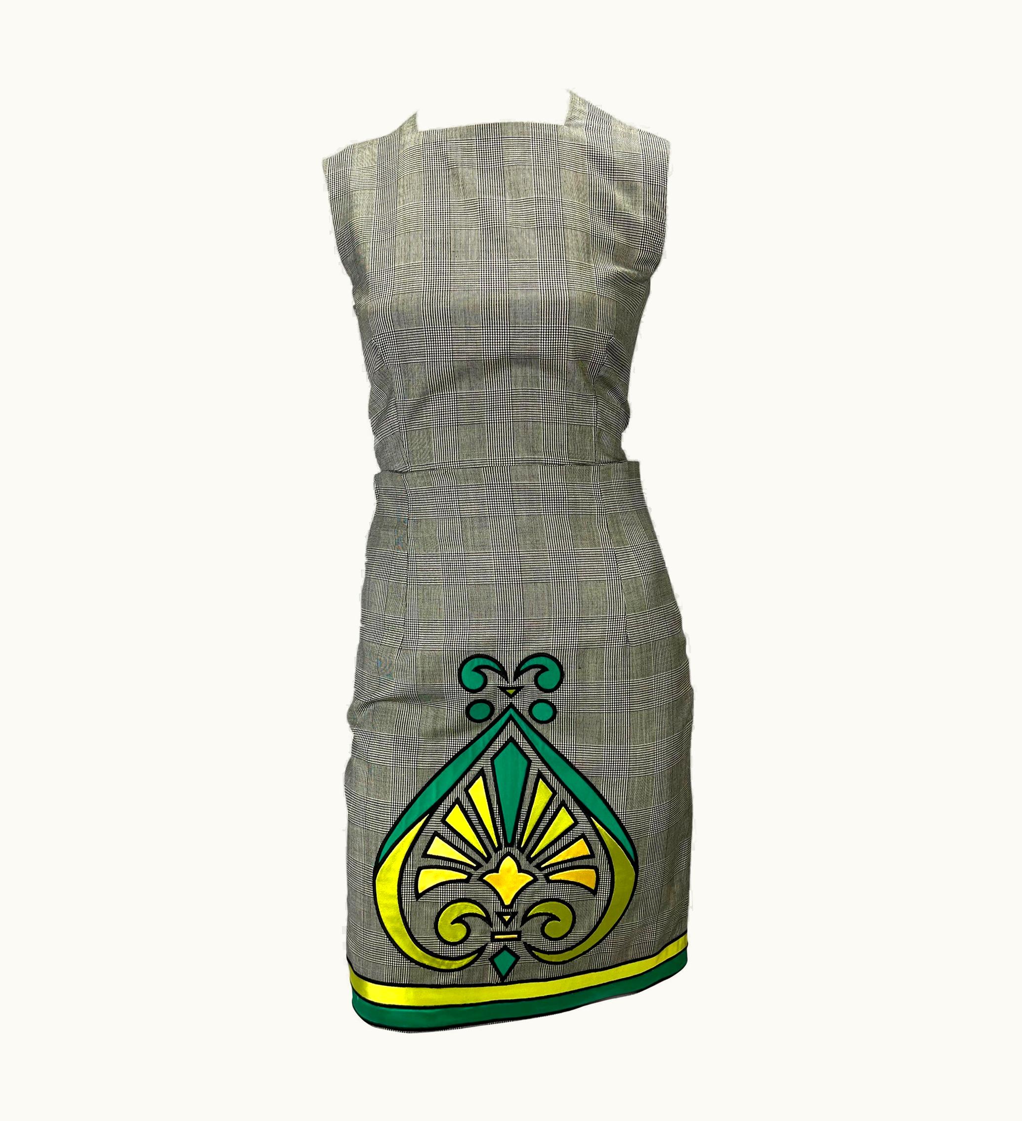 Gianni Versace Couture Early 1990s Gianni Versace Couture Houndstooth Satin Appliqué Skirt Set