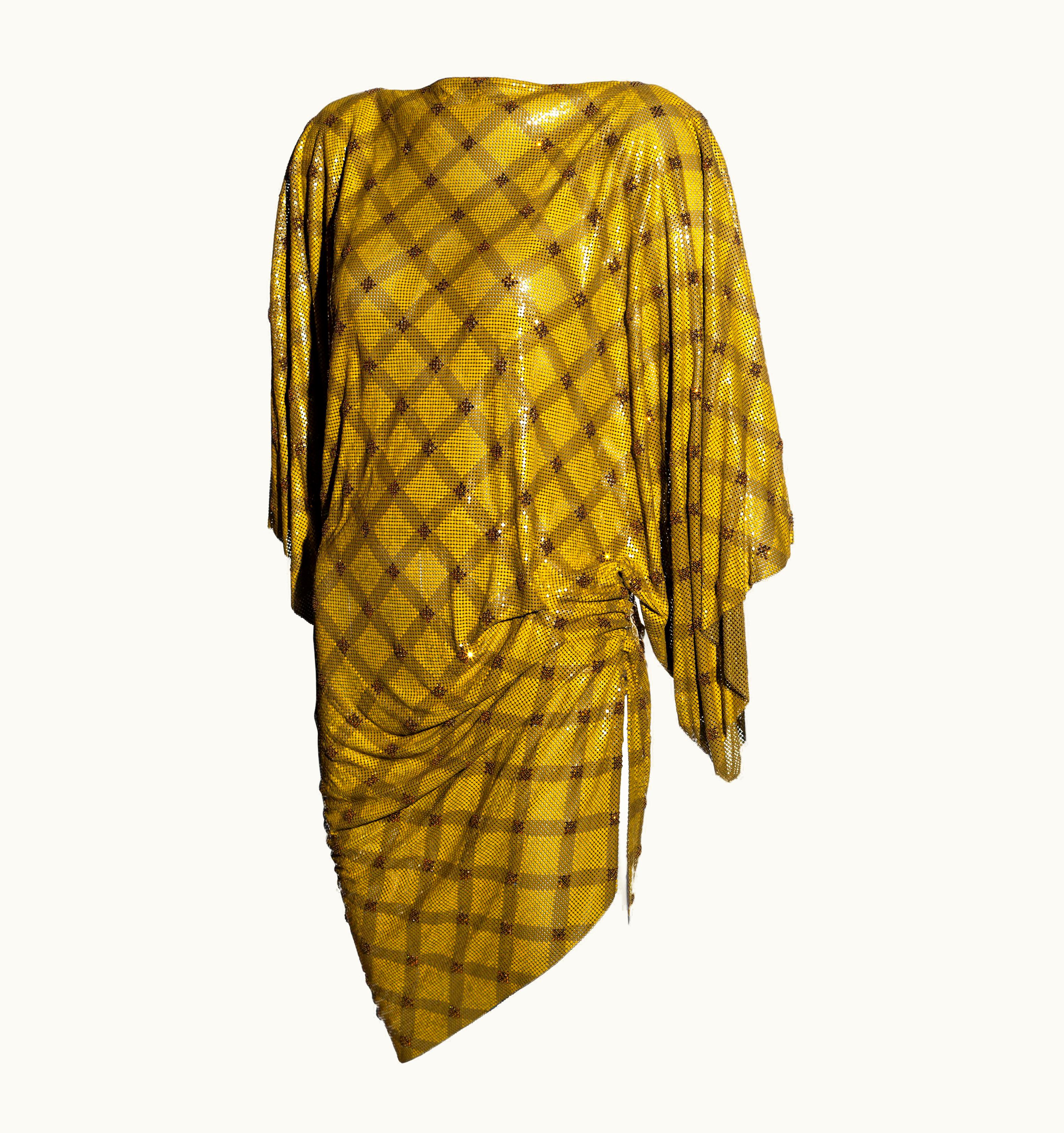 Gianni Versace Couture Gianni Versace Yellow Oroton Metal Chainmail Evening Mini Dress, AW 1984