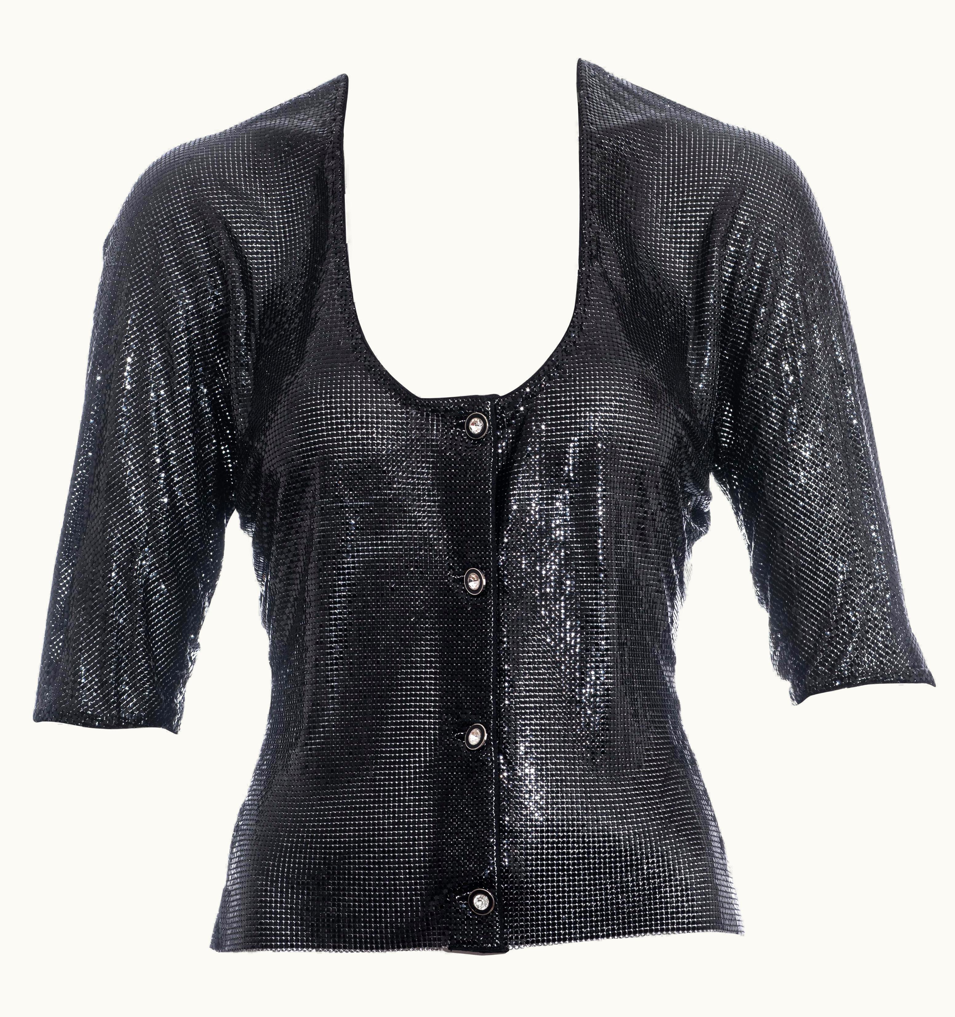 Gianni Versace Couture Gianni Versace Black Oroton Chainmail Evening Blouse, AW 1983