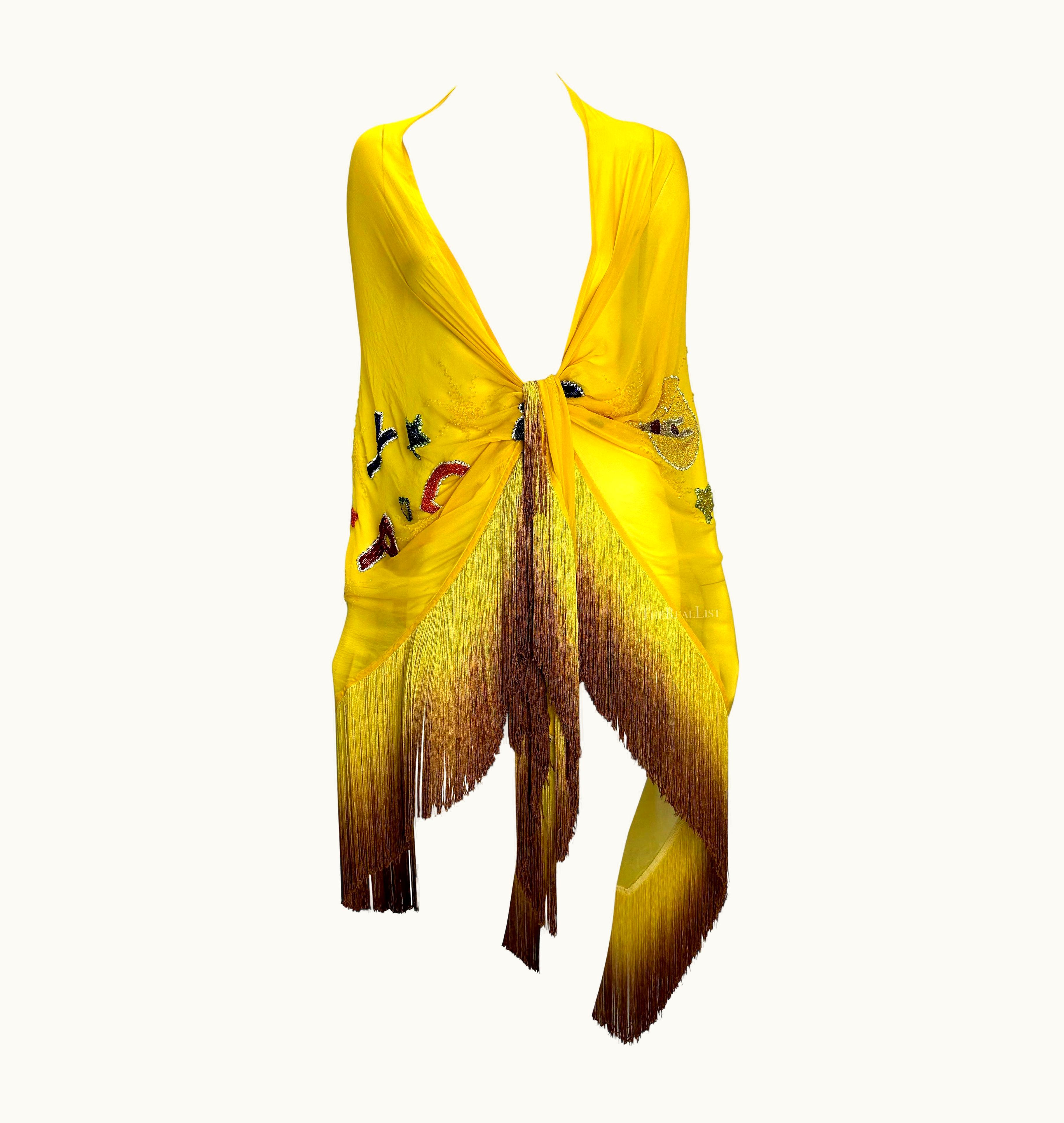 Gianni Versace Couture AW 1989 Gianni Versace Runway Yellow Rhinestone Beaded Fringe Ombré Shawl