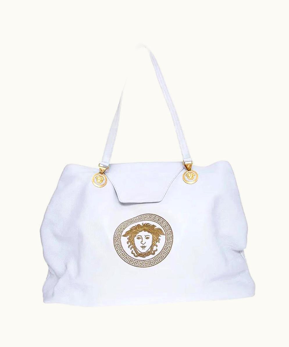 Gianni Versace Couture Gianni Versace Iconic White Leather Logo Shoulder Bag