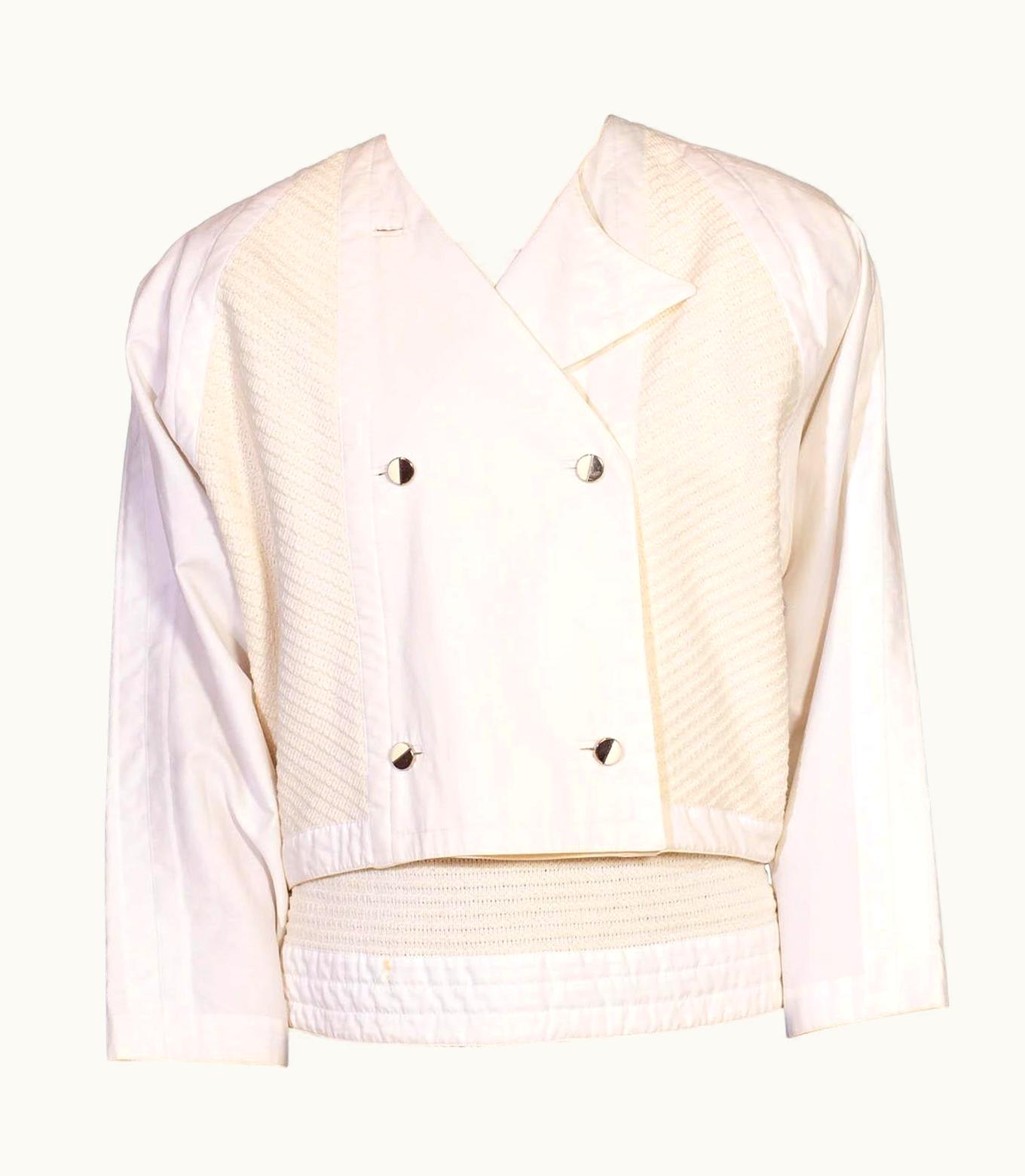 Gianni Versace Couture 1980s Gianni Versace White Cotton Textured Top & Jacket Ensemble