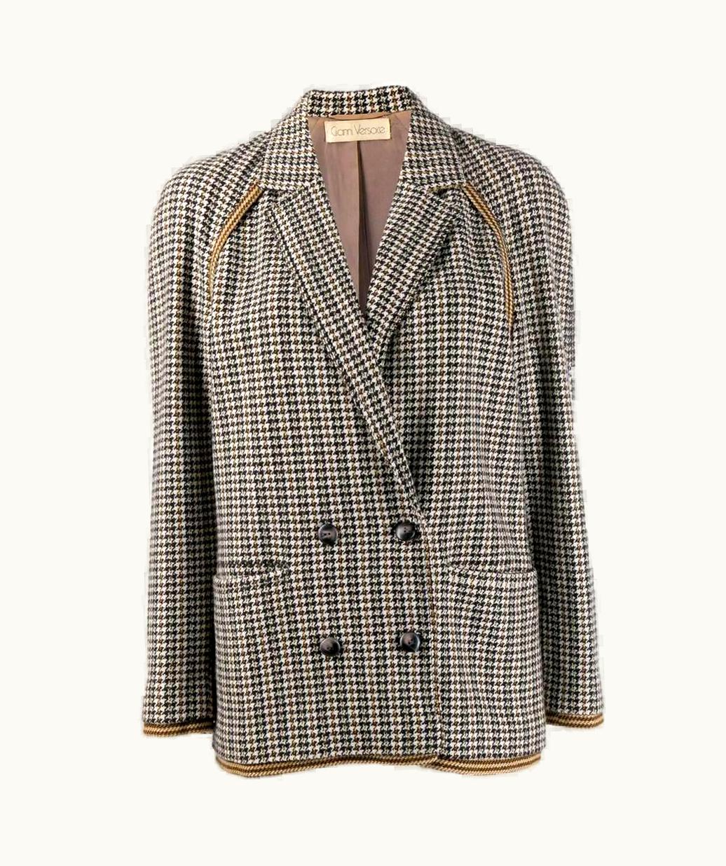 Gianni Versace Couture 80s Gianni Versace Wool Blazer With Houndstooth Motif