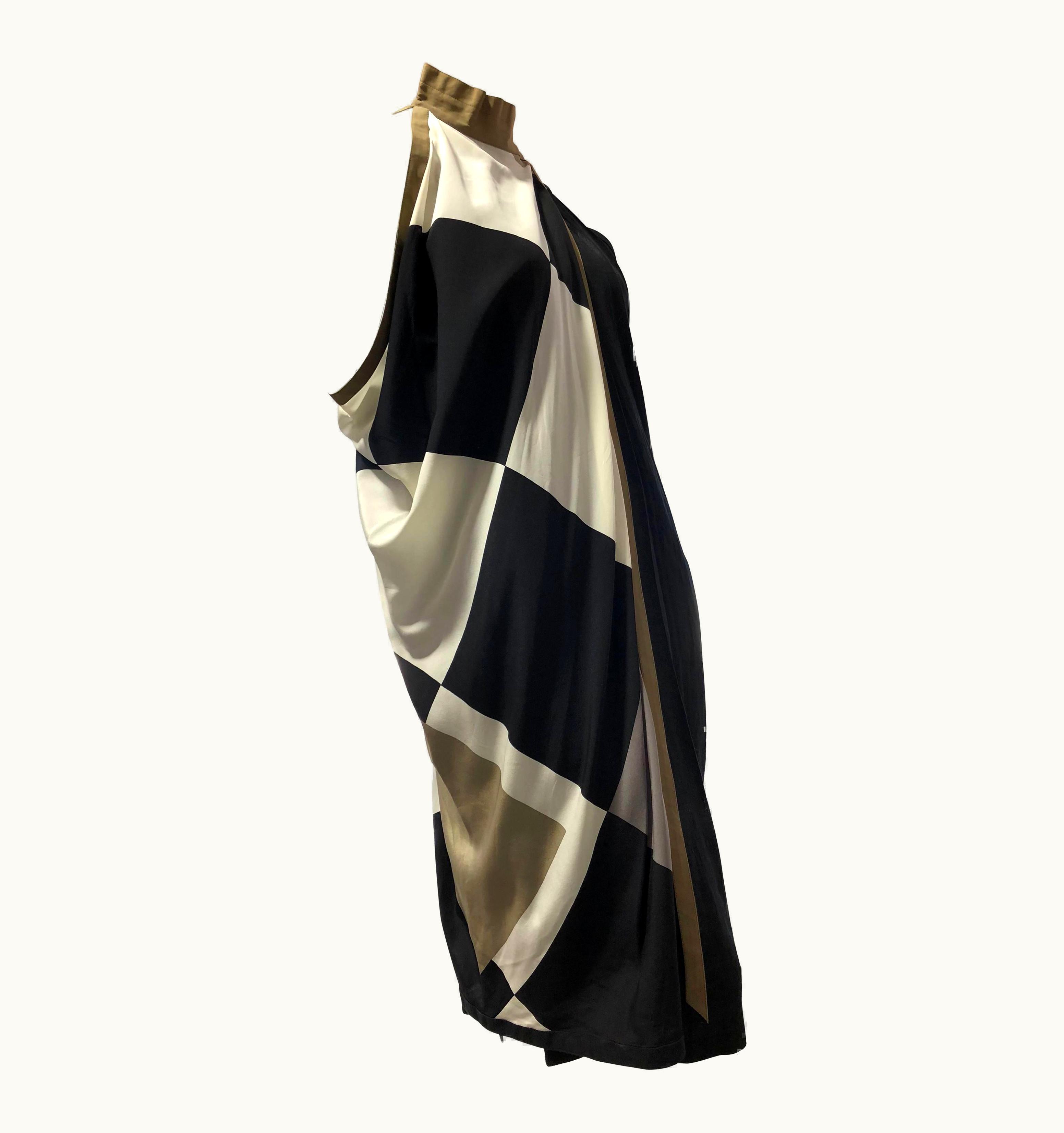 Gianni Versace Couture 1980s Gianni Versace Black Linen Sheath Dress With Harlequin Print Silk Overlay