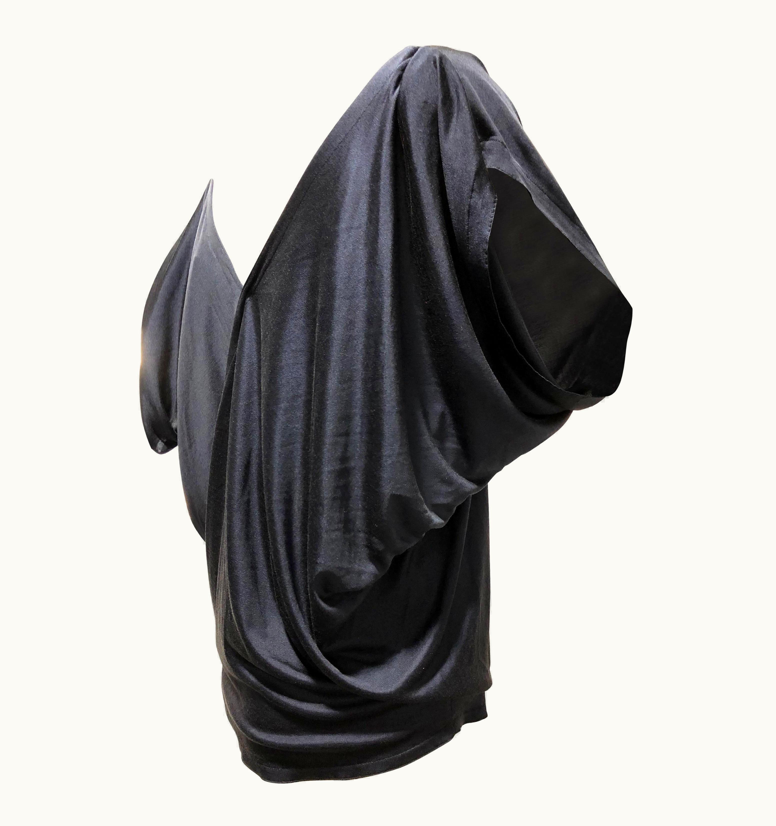 Gianni Versace Couture 1980s Gianni Versace Lightweight Navy Blue Matte Silk Jersey Cocoon Blouse