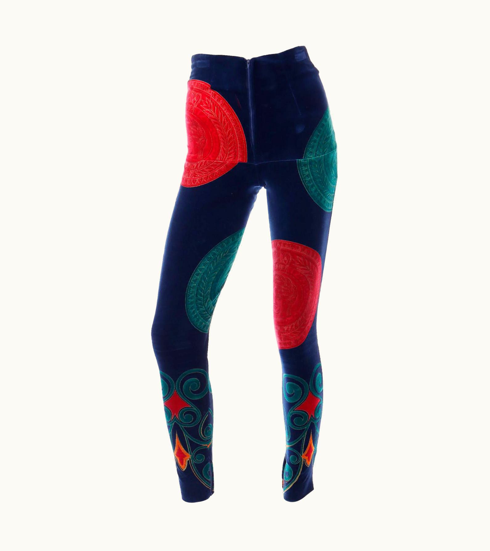Gianni Versace Couture Gianni Versace 1990s Colorful Velvet Italian Coin Pants