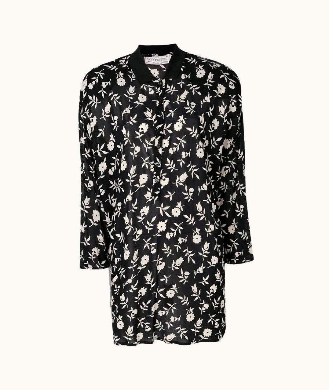 Gianni Versace Couture 80s Gianni Versace Vintage Semitransparent Black Blouse With White Floral Print