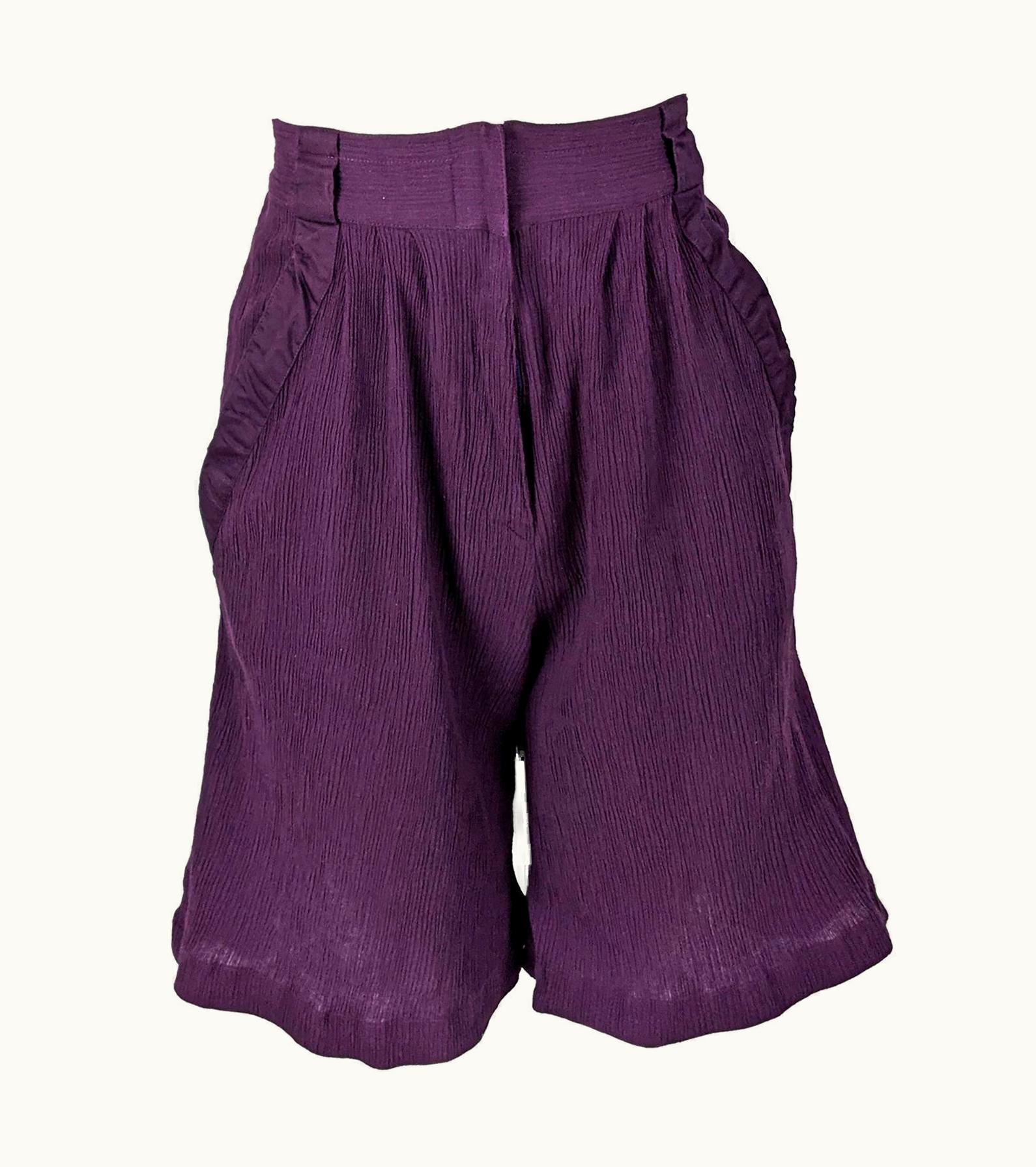 Gianni Versace Couture Gianni Versace 1980s Vintage Aubergine Plissé Bermuda Shorts