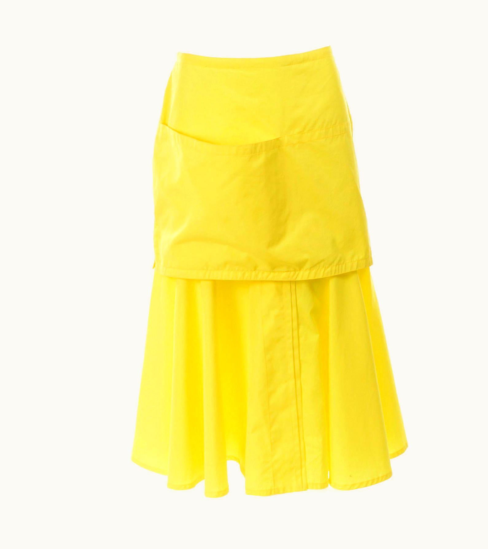 Gianni Versace Couture 1980s Gianni Versace Yellow Cotton Flared Skirt W Front Pocket Apron WS/S Tags
