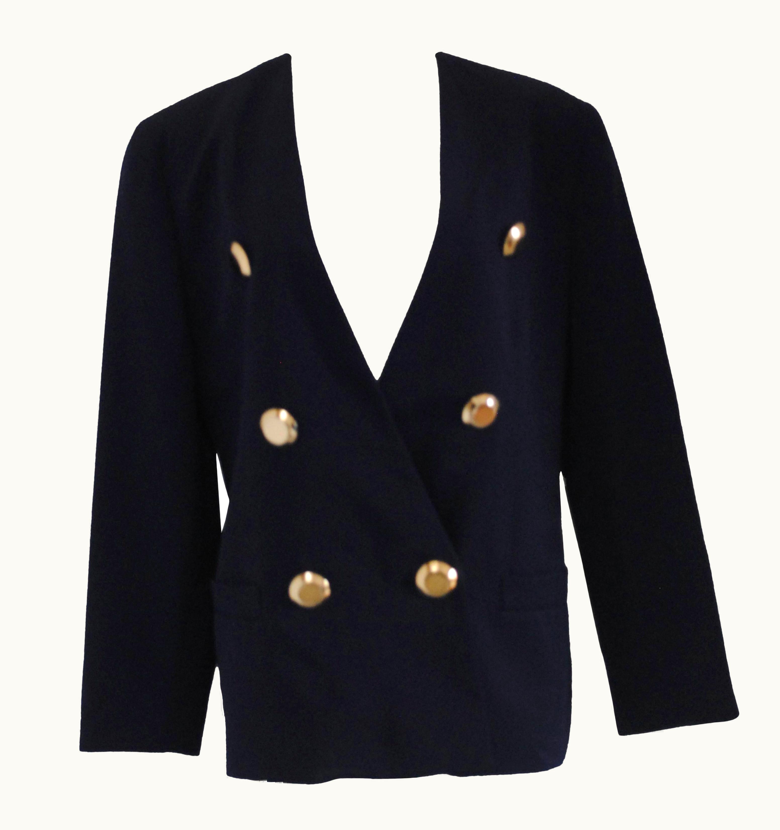 Gianni Versace Couture Genny By Gianni Versace Blu Wool Gold Bottons Jacket
