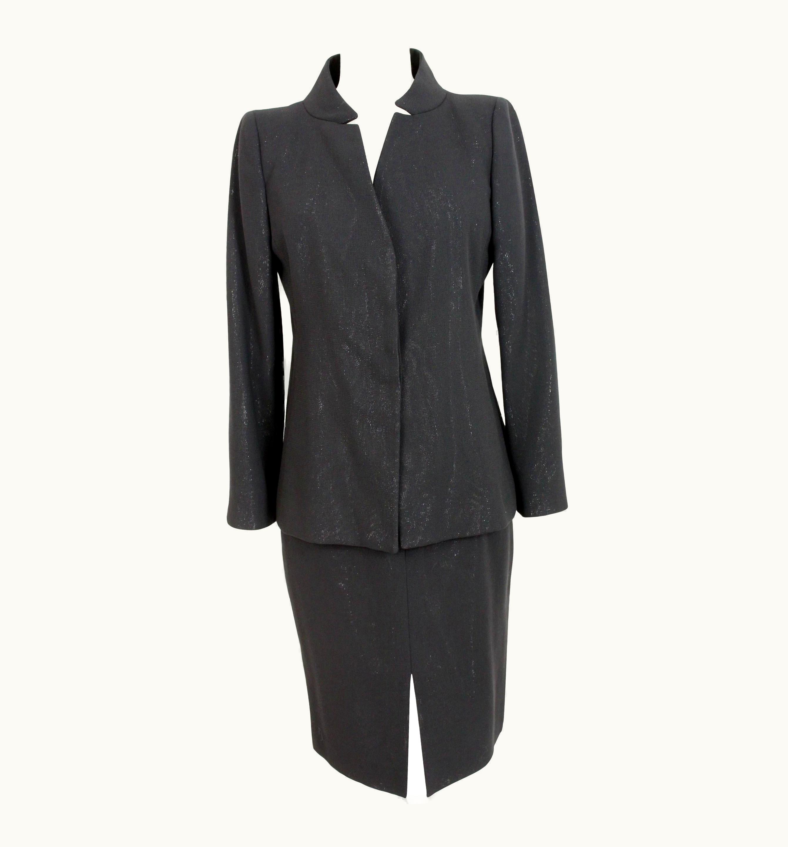 Gianni Versace Couture Gianni Versace Couture Black Silver Silk Wool Lamè Evening Skirt Suit 1980s