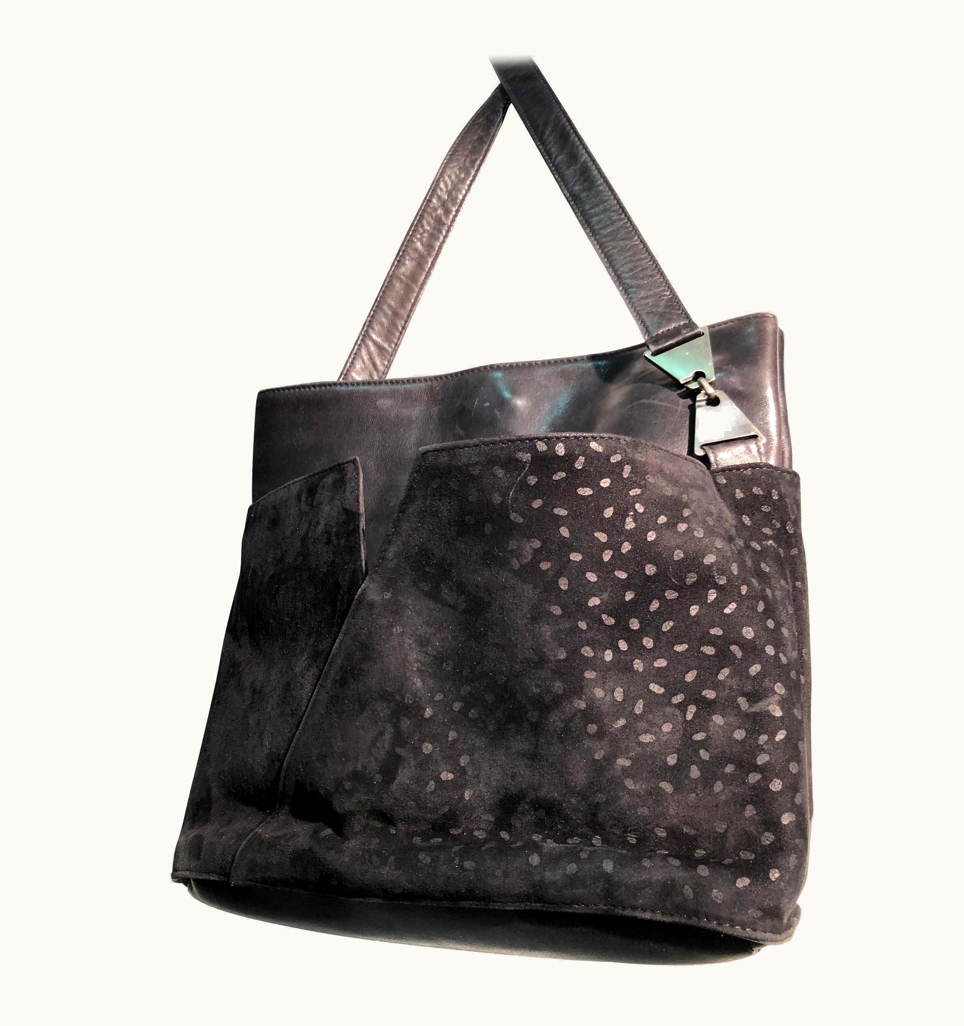 Gianni Versace Couture 1980s Gianni Versace Black Leather & Suede Shoulder Bag WS/S Peaked Side Pockets