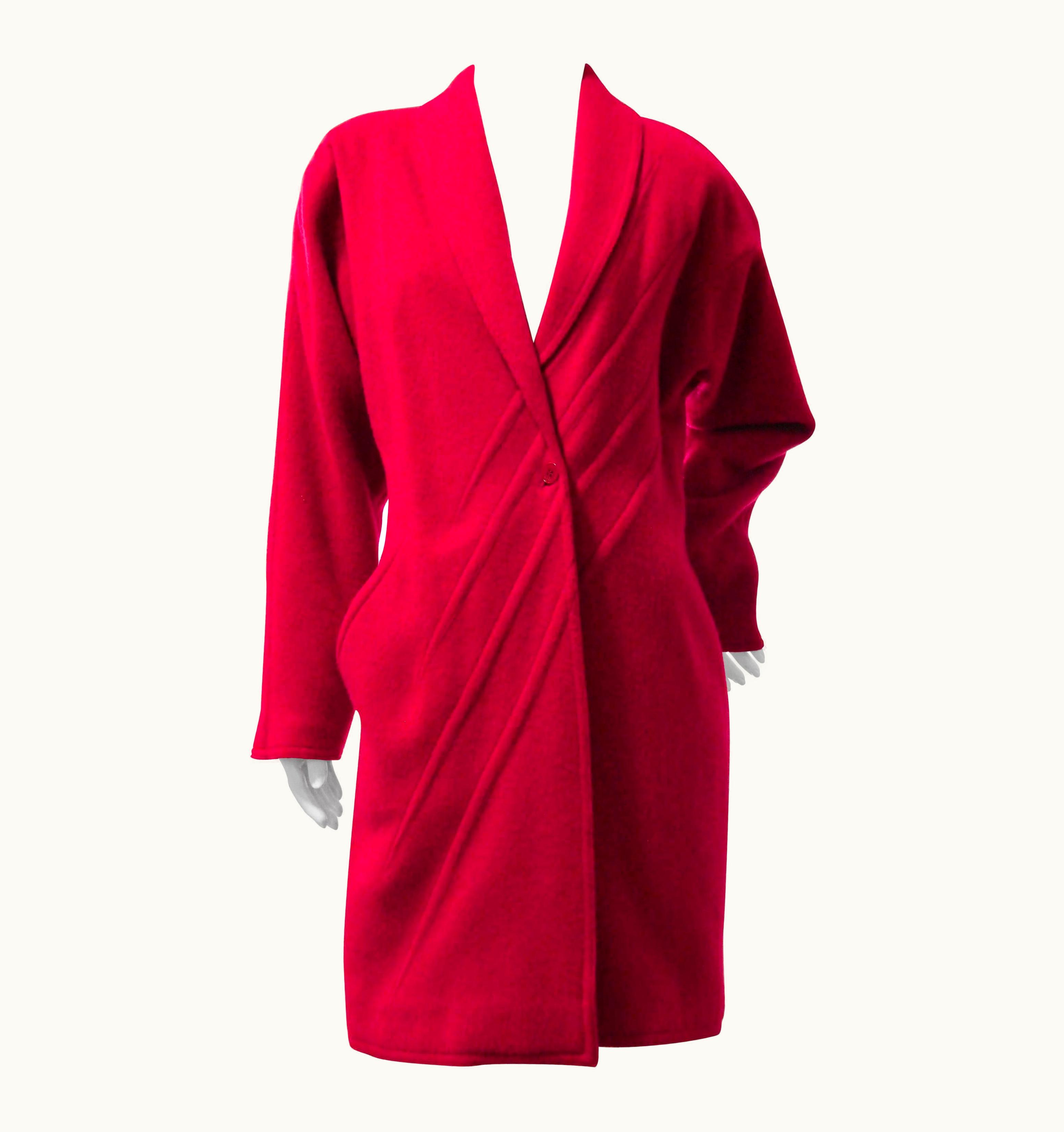 Gianni Versace Couture 1980s Gianni Versace Primary Red Wool Coat W Angular Trapunto Stitching Details