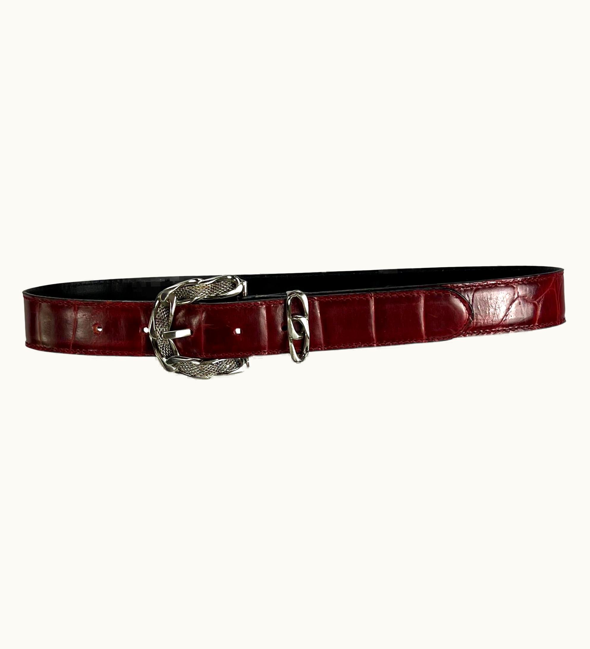 Gianni Versace Couture 1980s Gianni Versace Chain Buckle Red Crocodile Embossed Leather Belt