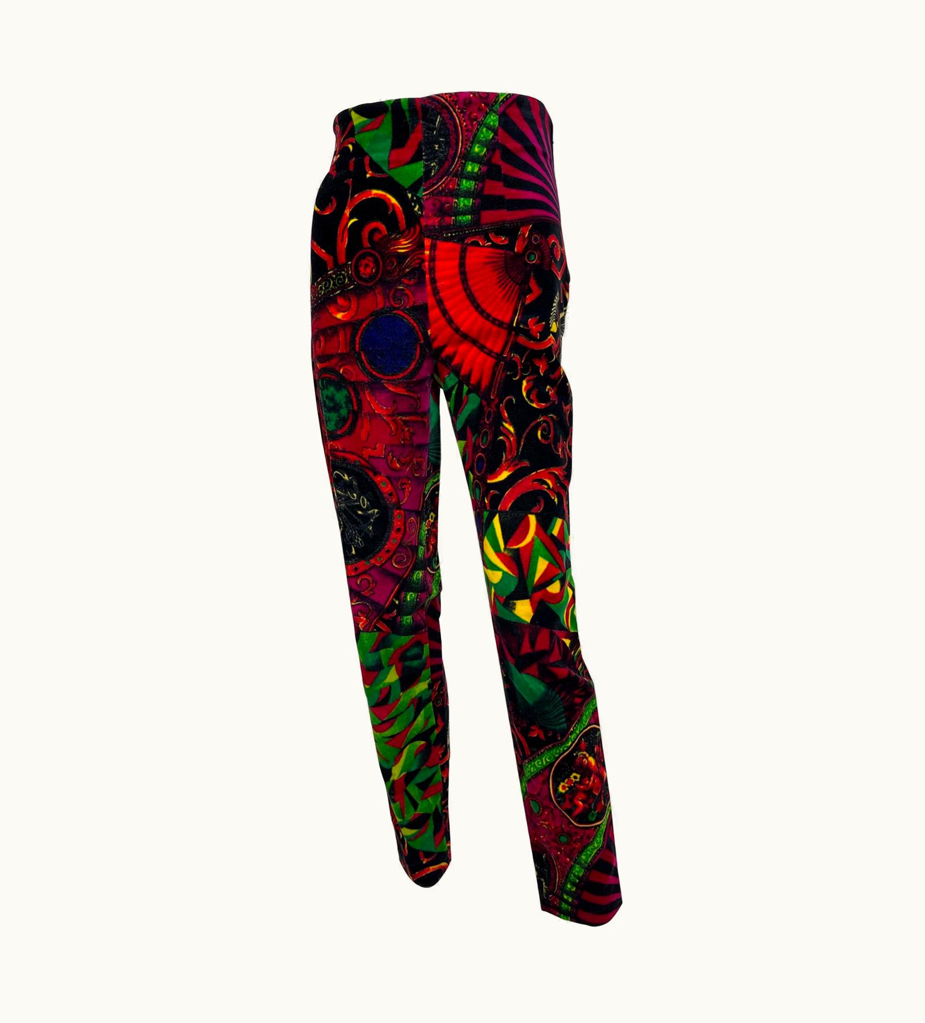 Gianni Versace Couture Gianni Versace Abstract Baroque Velvet Leggings Small