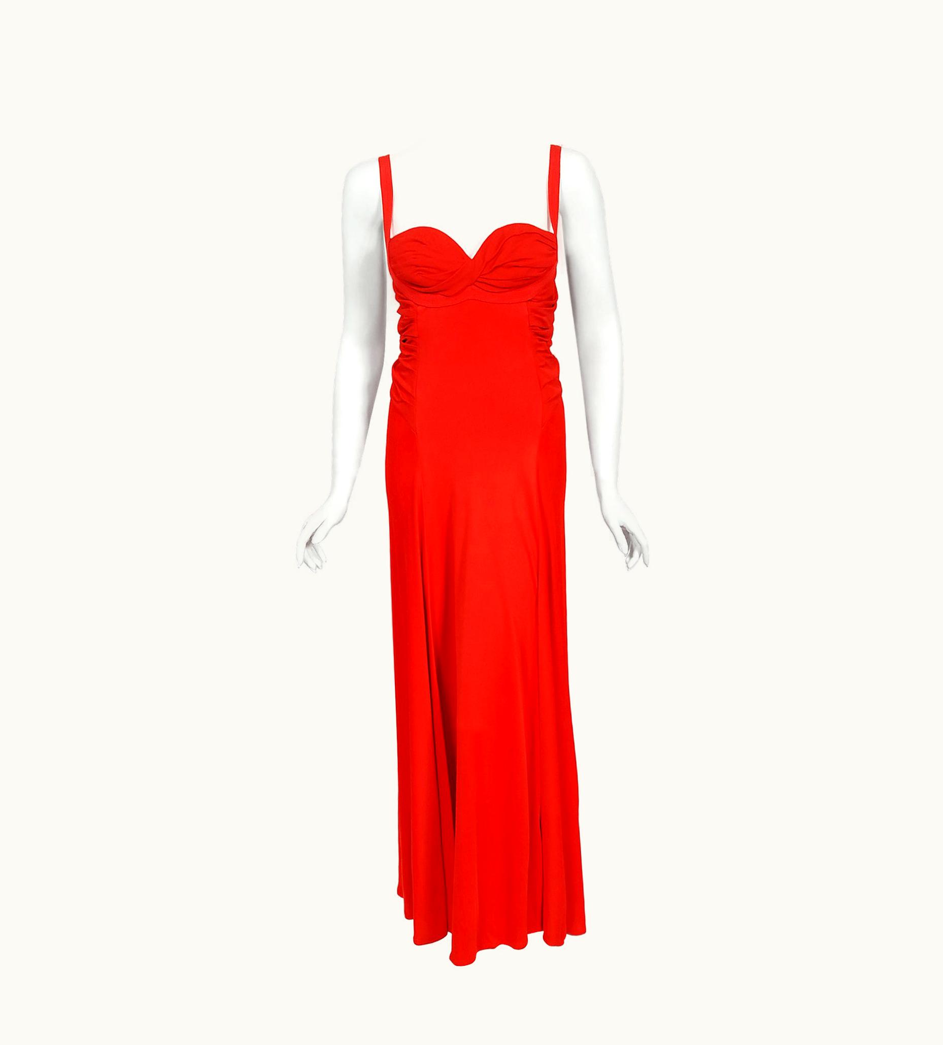 Gianni Versace Couture Vintage 1993 Gianni Versace Couture Rare Red Silk Jersey Bustier High-Slits Gown