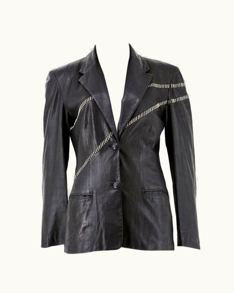 Gianni Versace Couture Gianni Versace Leather Blazer With Chain Stitching