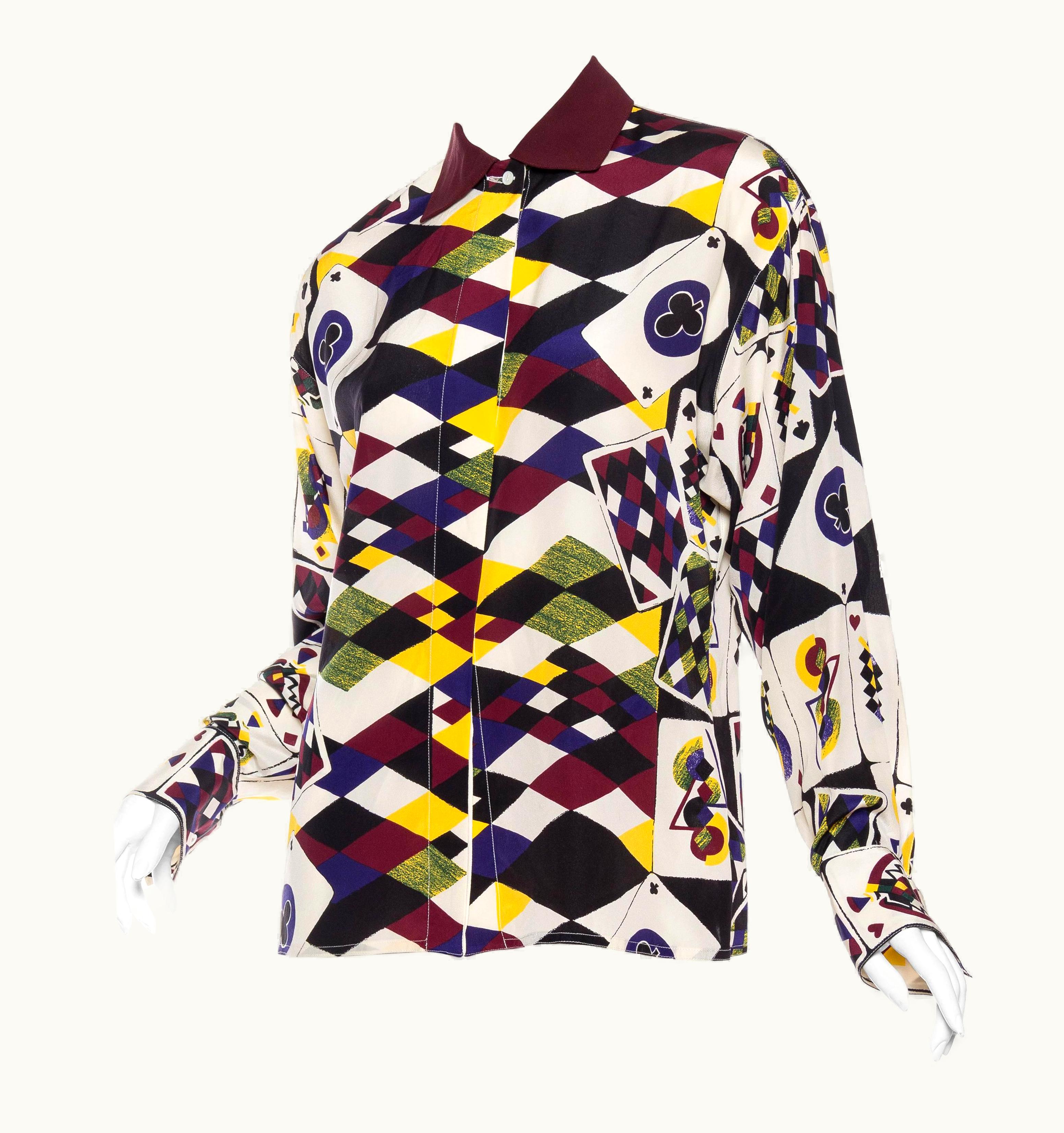 Gianni Versace Couture 1980s Gianni Versace Printed Silk Playing Card Shirt