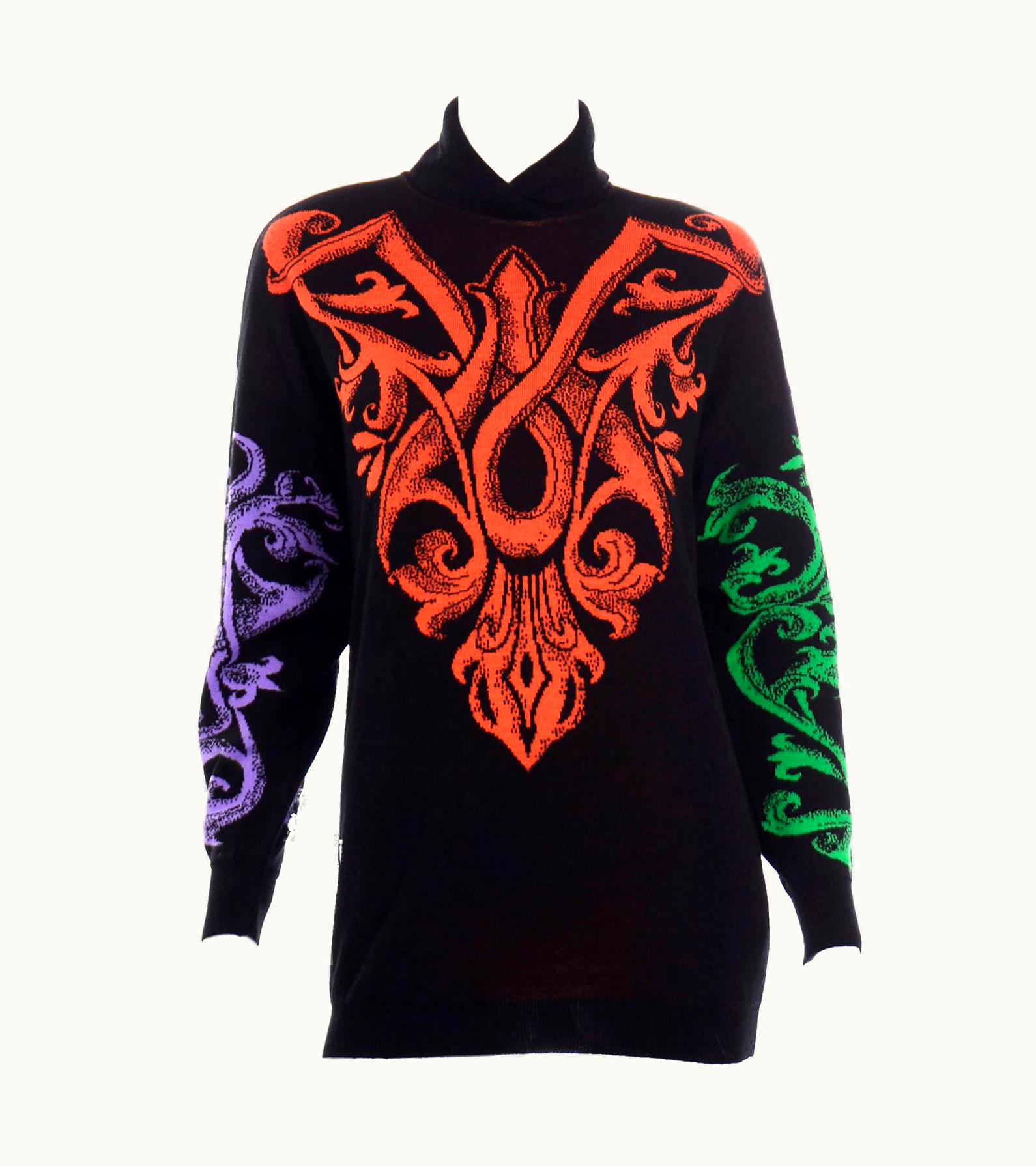 Gianni Versace Couture Vintage Gianni Versace Abstract Baroque Print Wool Pullover Sweater