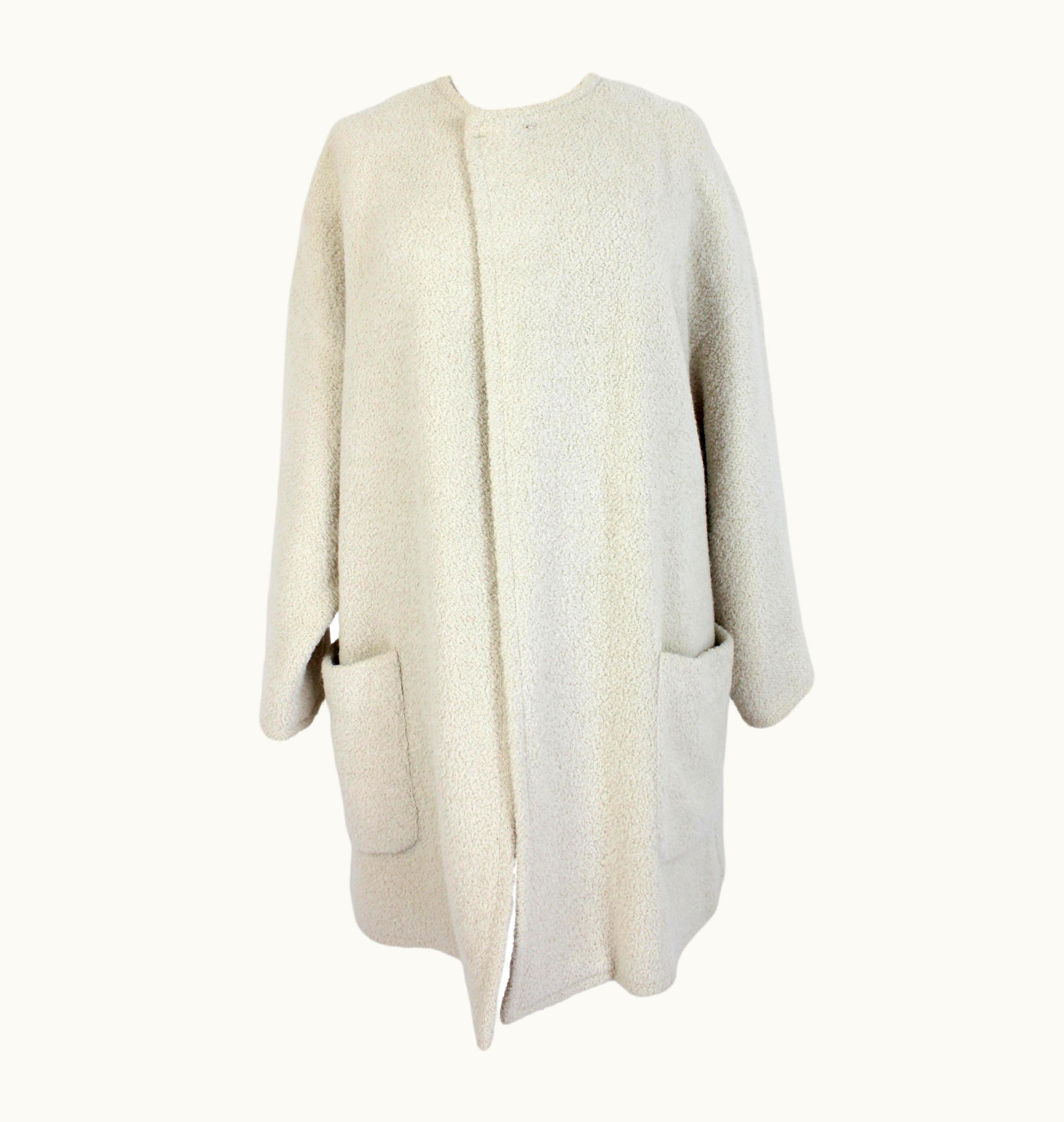 Versace Genny By Versace Beige Alpaca Wool Boucle Short Coat