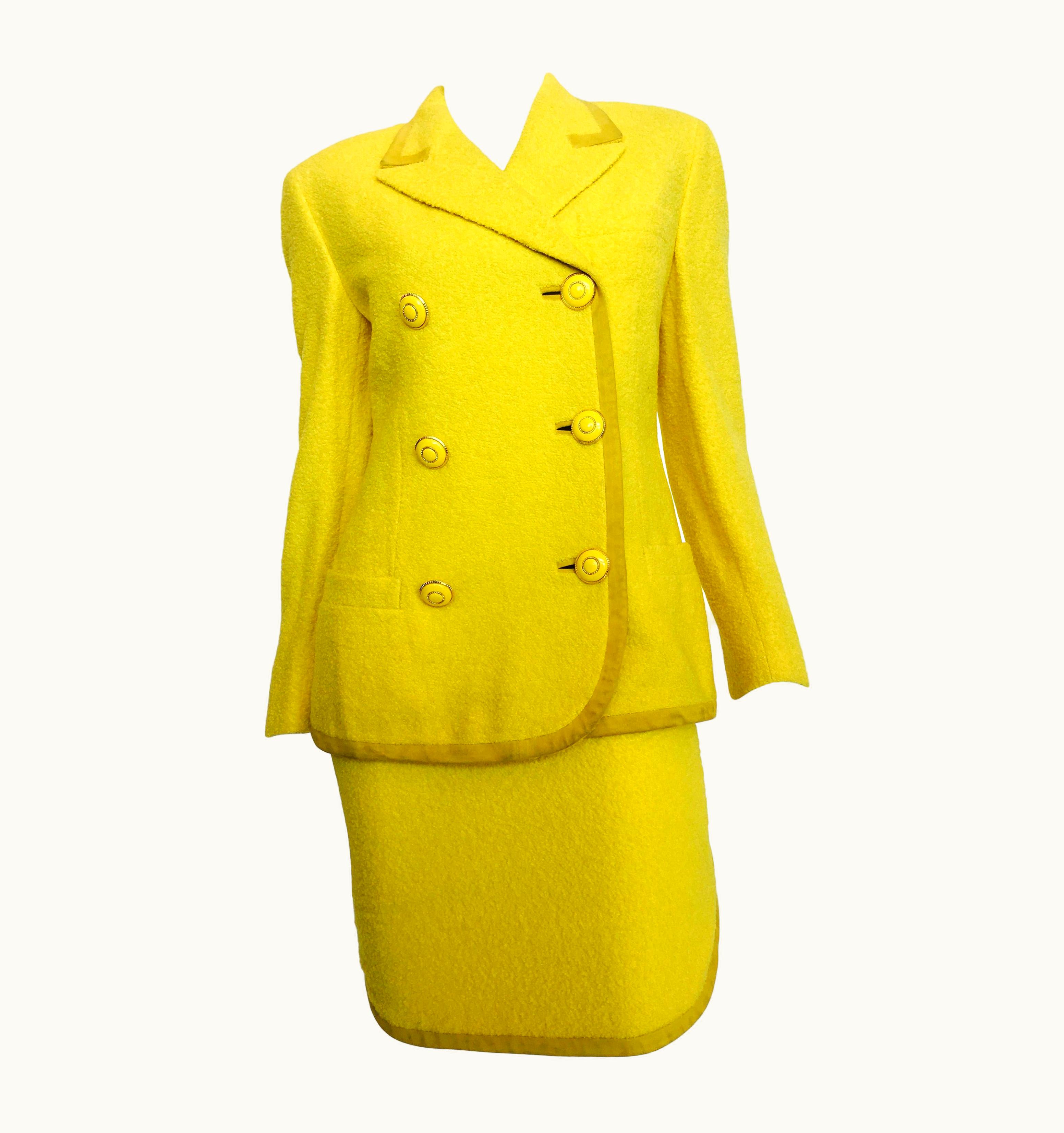 Gianni Versace Couture Gianni Versace Yellow Nubby Knit 2 Pc Skirt Suit
