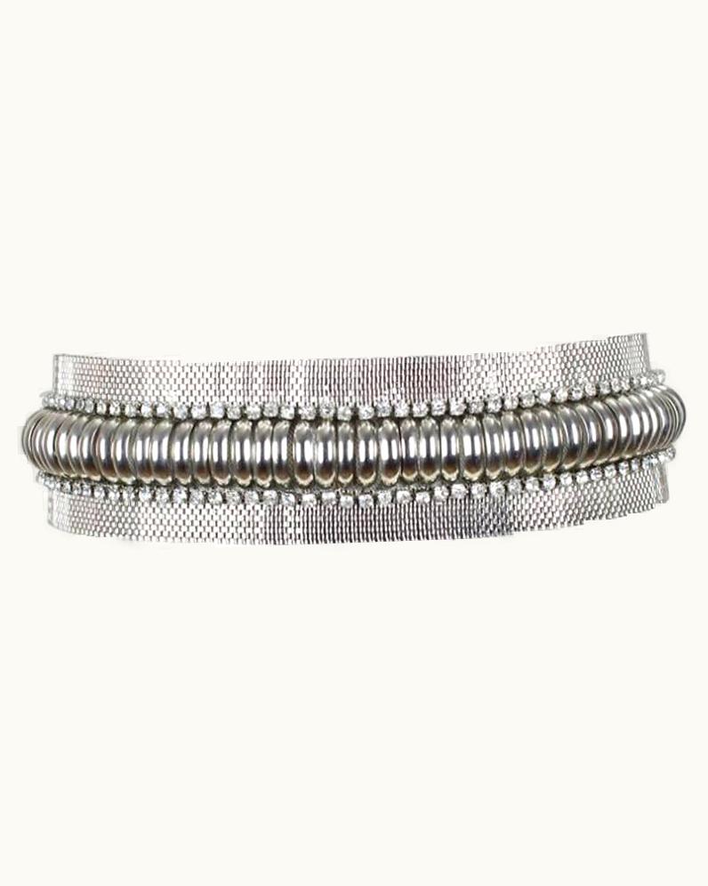 Gianni Versace Couture Gianni Versace Silver Metal Mesh Waist Belt With Rhinestones, 1980s
