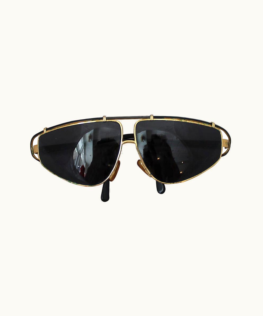 Versace Versace 1980' Vintage Black & Gold Geometric Aviator Sunglasses