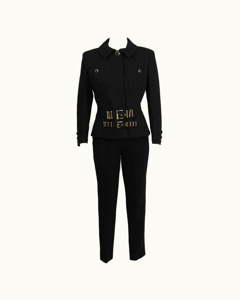 Versace 1980' Versace Black Bondage Suit With Gold Hardware